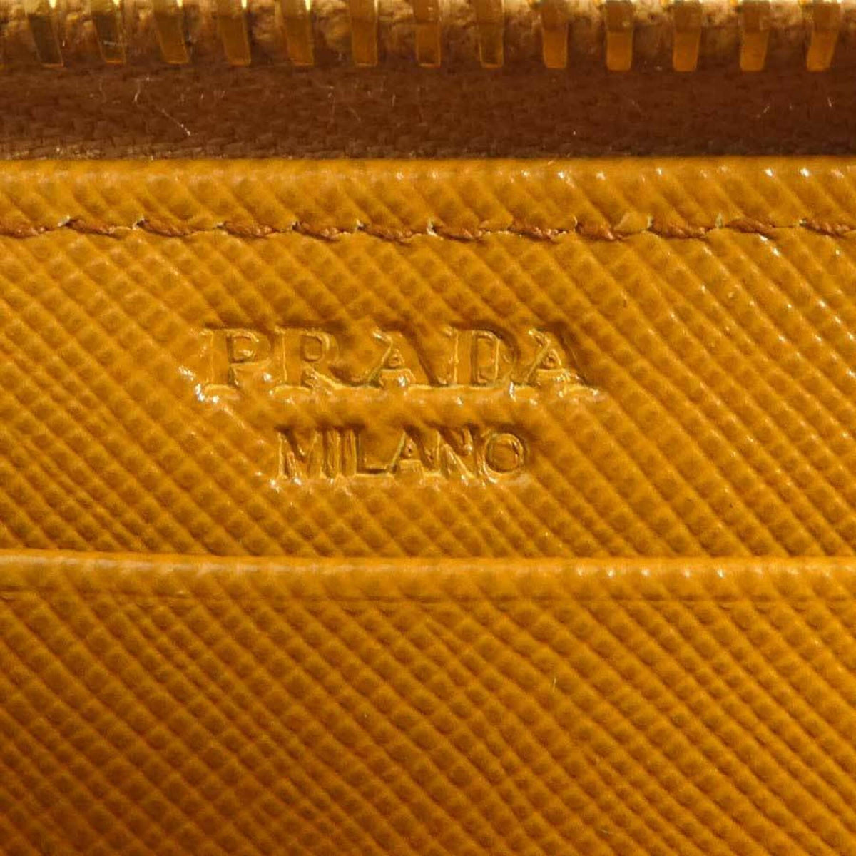 Prada Brown Yellow Leather Long Wallet (Bi-Fold) (Pre-Owned)