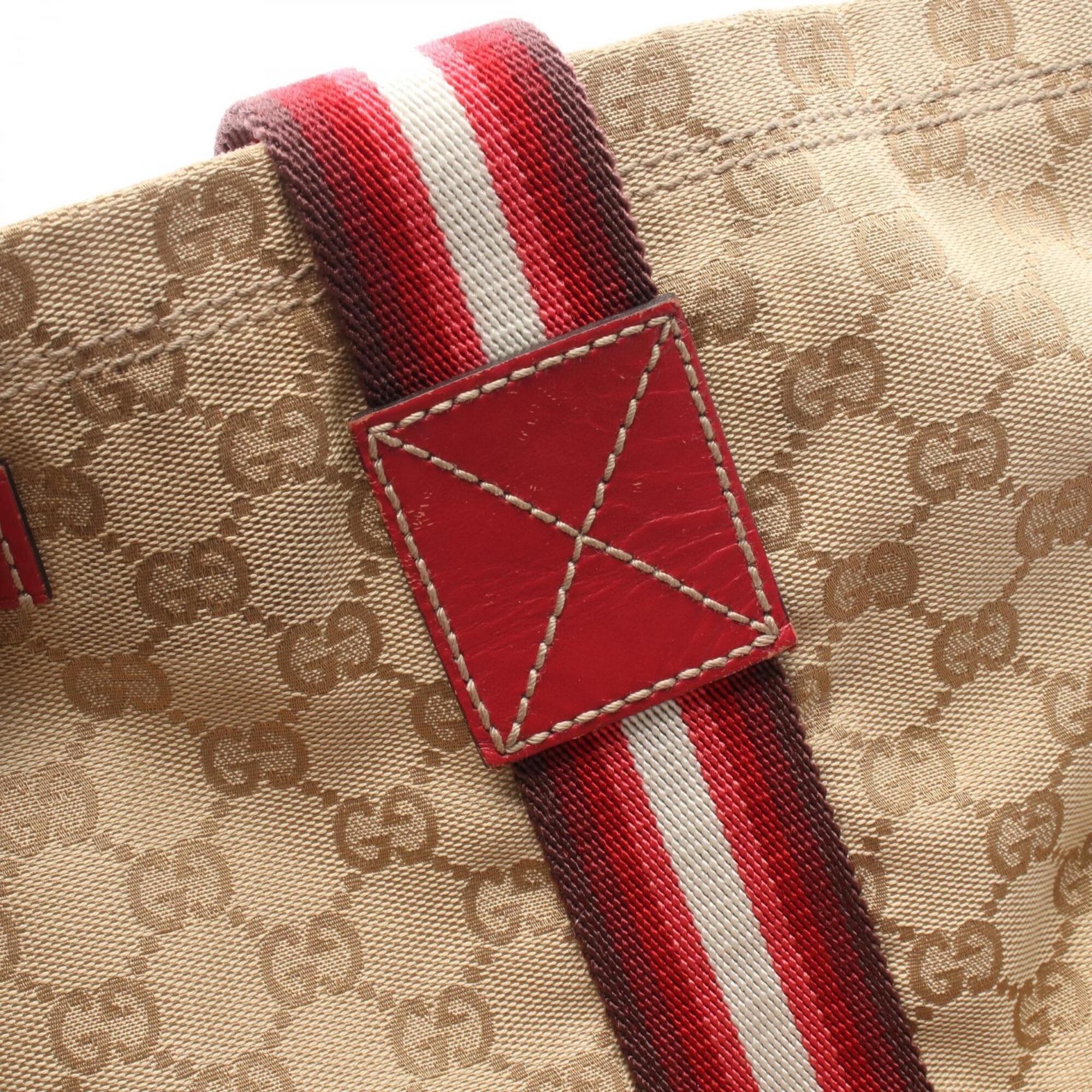 Gucci Beige Multi-Color Red Color Canvas Leather Handbag Tote Bag (Pre-Owned)