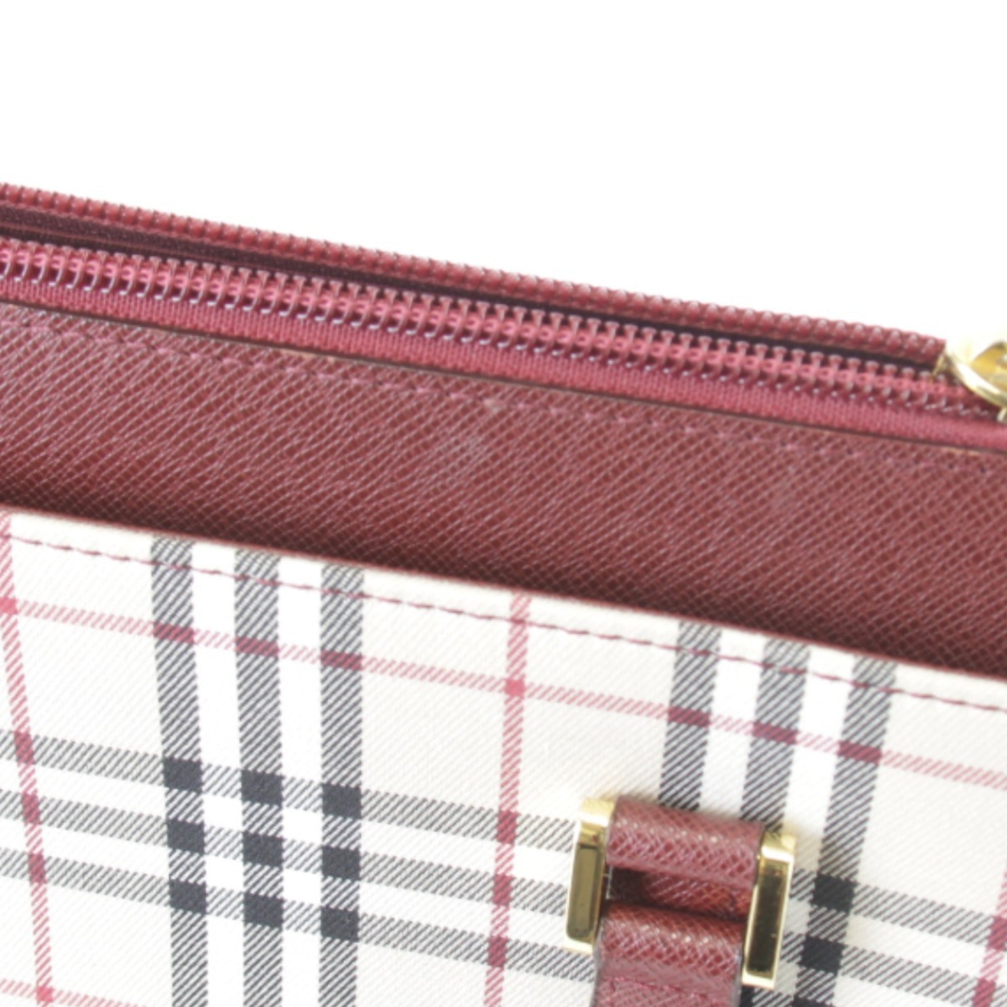 Burberry Red Color Canvas Leather Handbag (Pre-Owned)