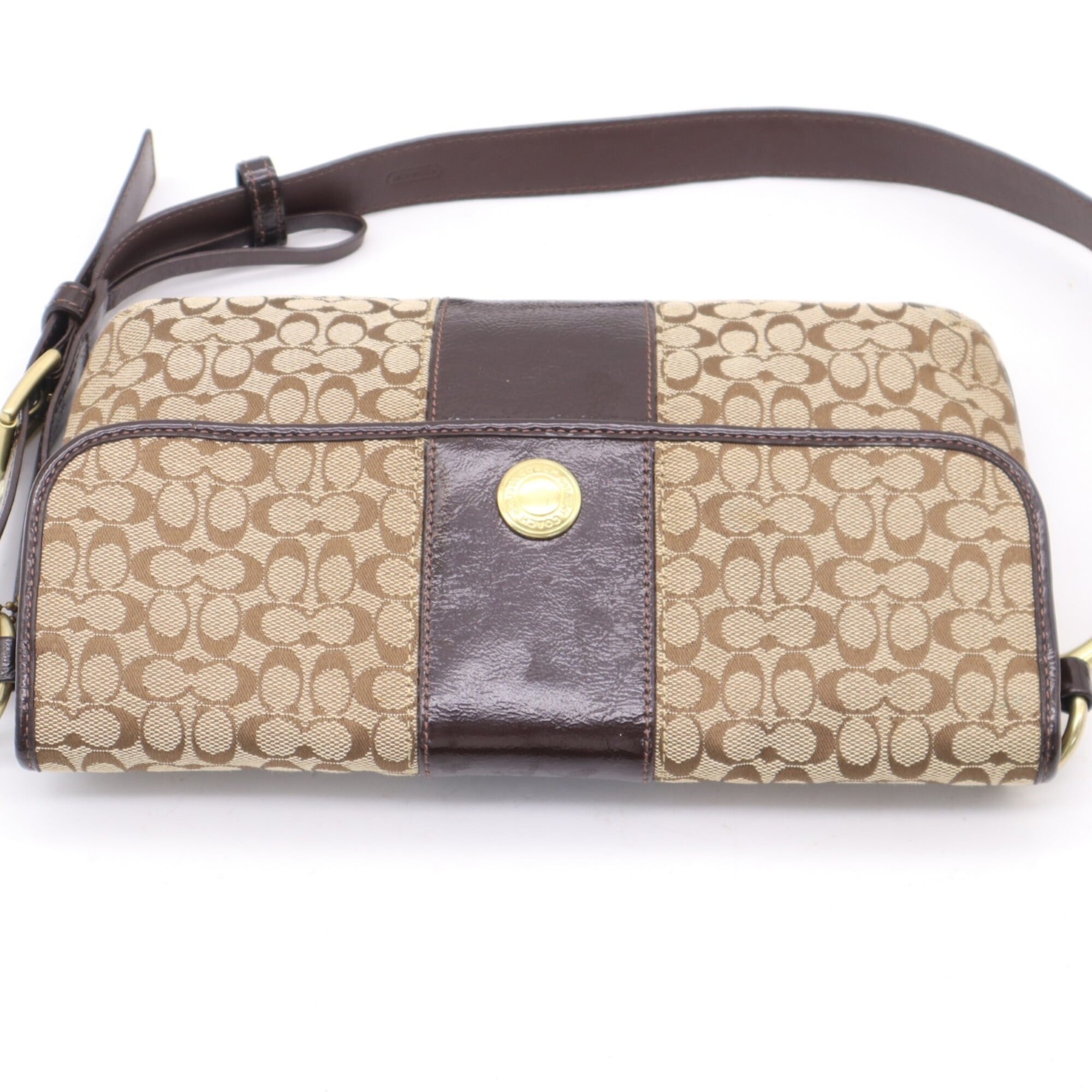 Coach Beige Brown Leather Shoulder Bag (Pre-Owned)
