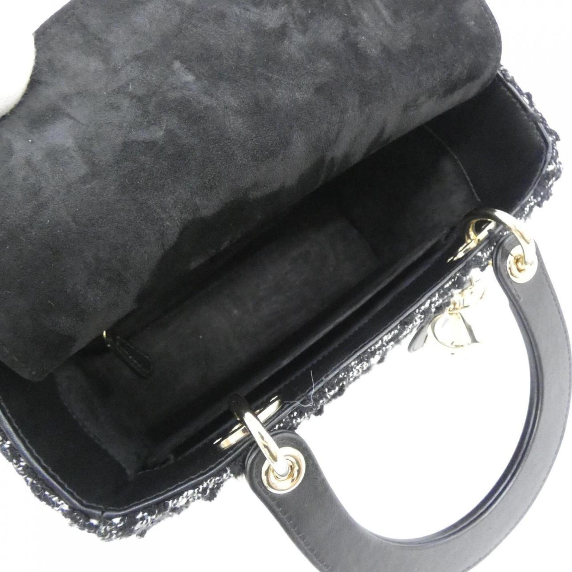 Christian Dior Black White Tweed Leather Handbag (Pre-Owned)