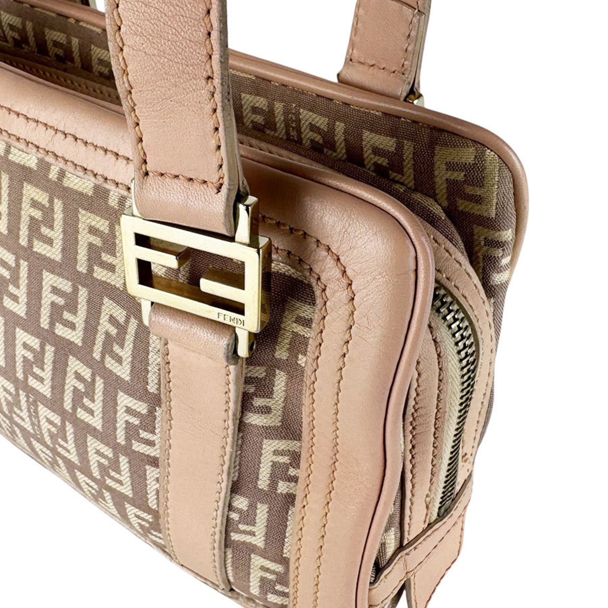Fendi Beige Light Pink Canvas Leather Handbag (Pre-Owned)