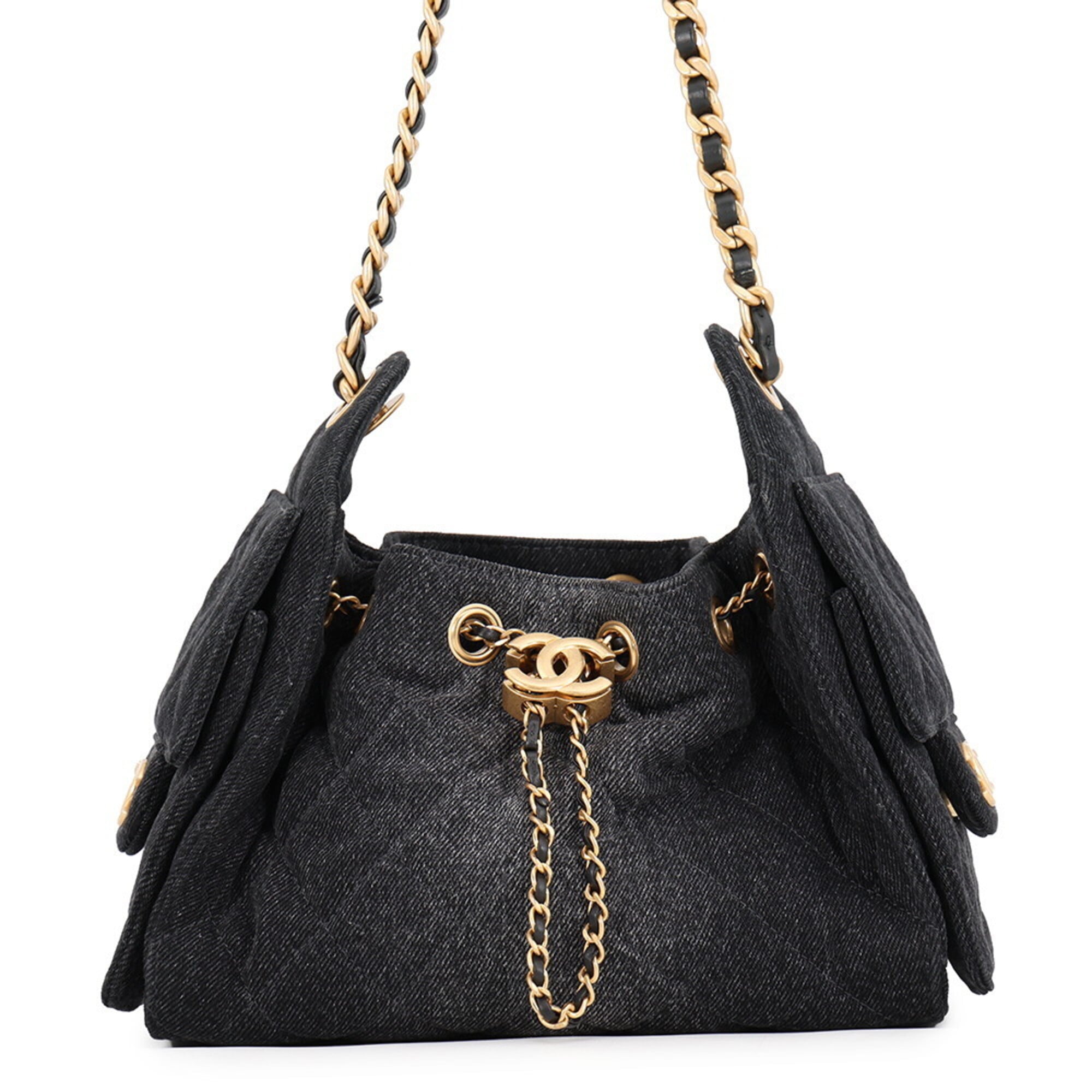 Chanel Black Denim Handbag Shoulder Bag (Pre-Owned)