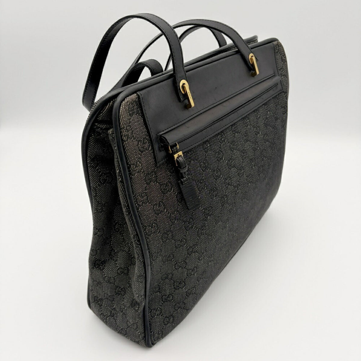 Gucci Black Canvas Leather Tote Bag (Pre-Owned)