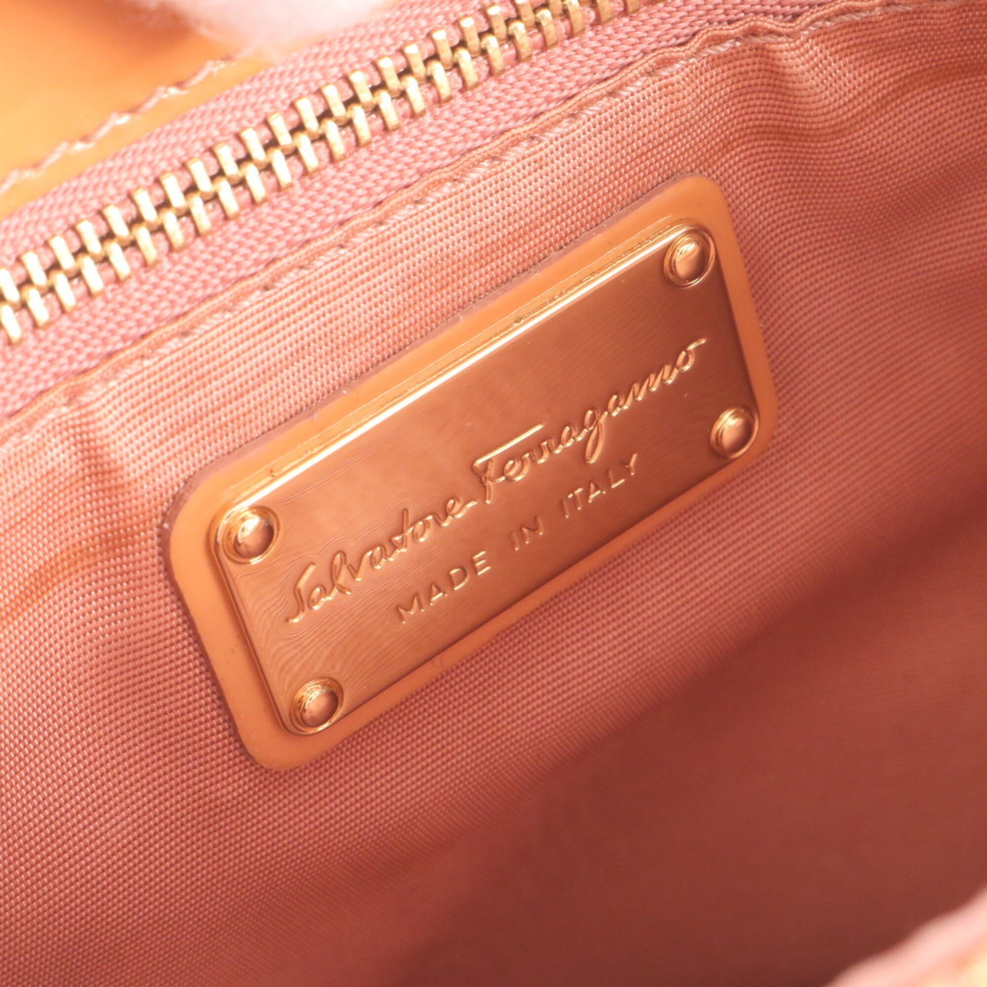 Salvatore Ferragamo Orange Leather Handbag Shoulder Bag Tote Bag (Pre-Owned)