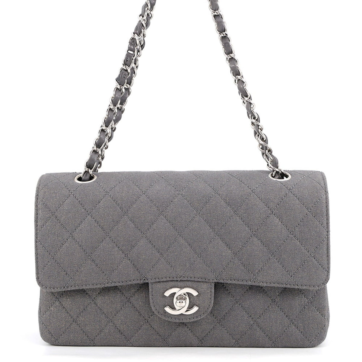 Chanel Matelasse Gray Canvas Shoulder Bag (Pre-Owned)