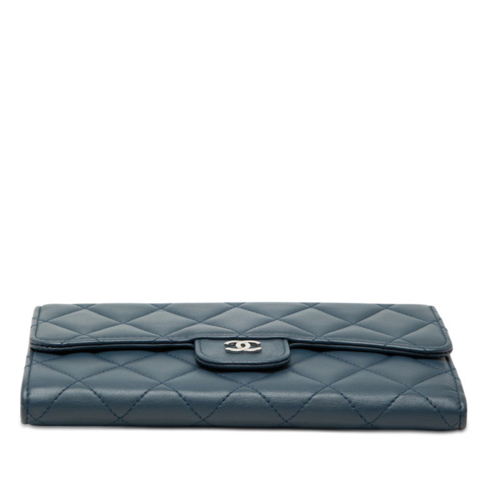 Chanel Navy Leather Long Wallet (Bi-Fold) (Pre-Owned)