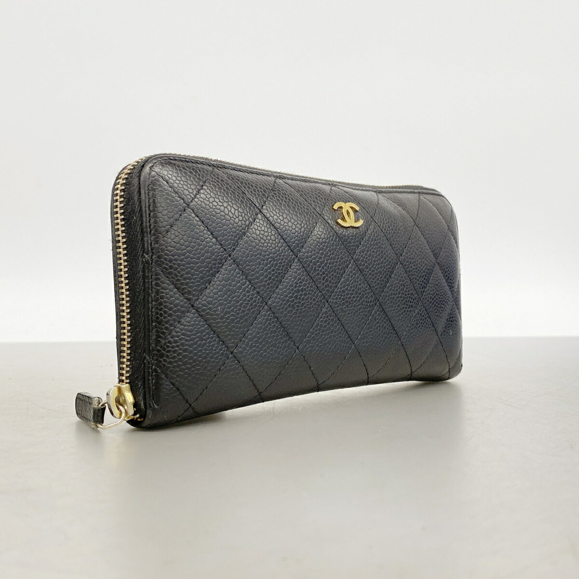 Chanel Black Grained Calfskin Long Wallet (Bi-Fold) (Pre-Owned)