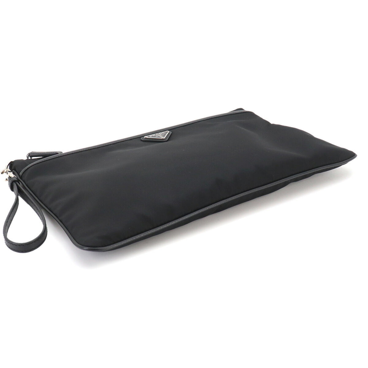 Prada Black Nylon Leather Clutch Bag Handbag (Pre-Owned)