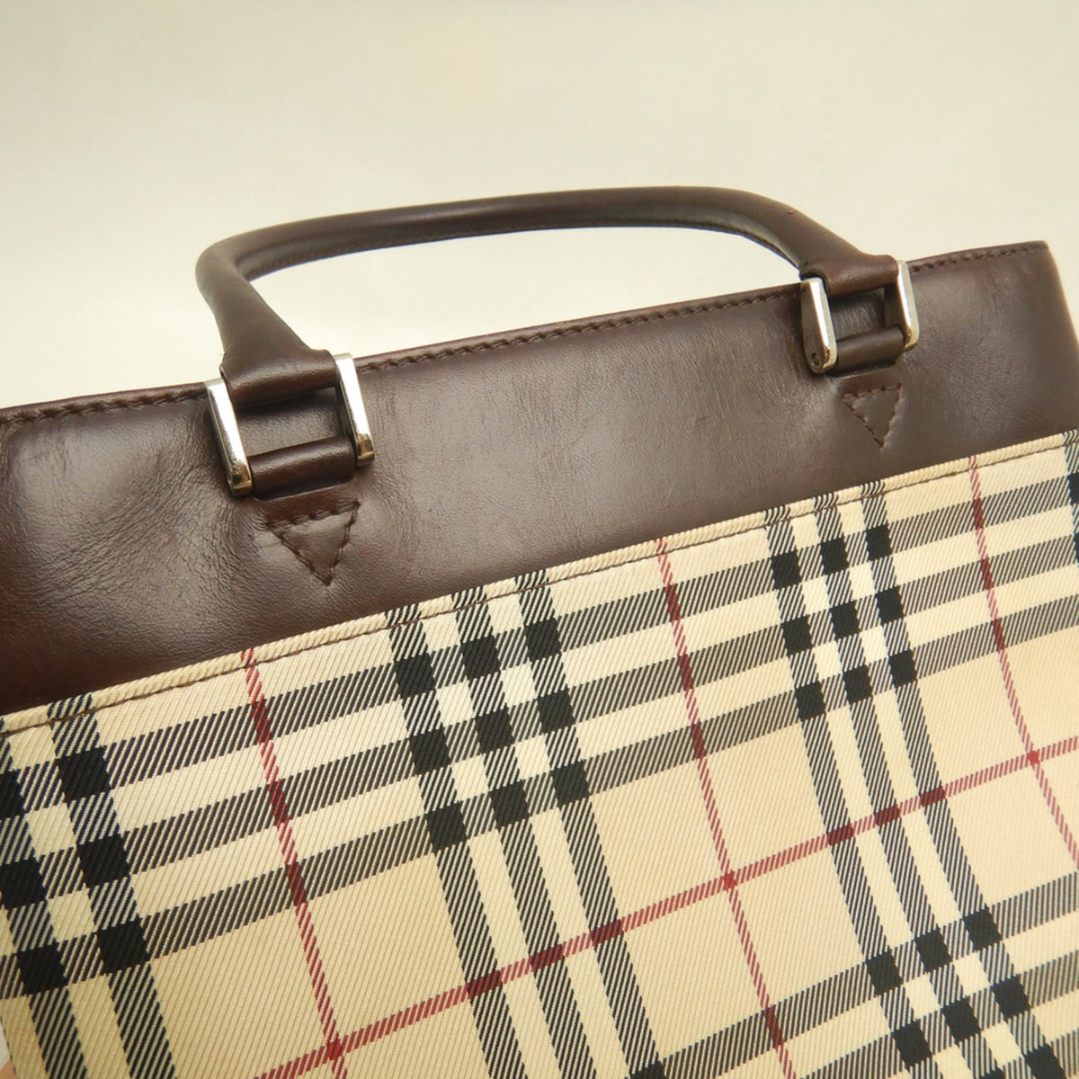 Burberry Beige Brown Canvas Leather Handbag (Pre-Owned)