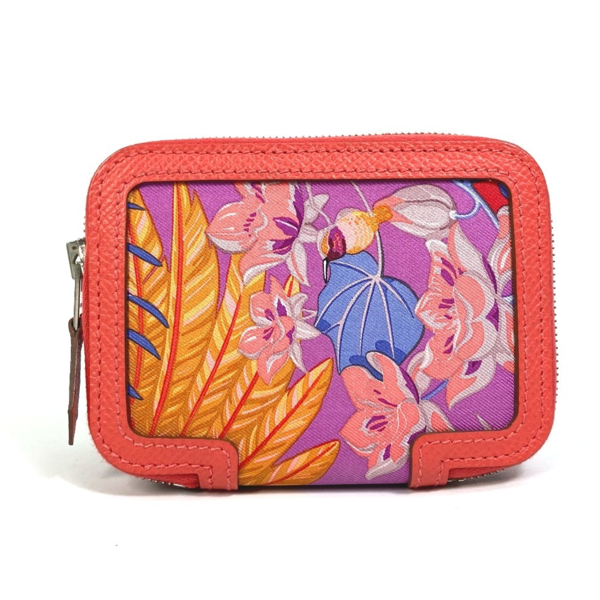 Hermes Soie Cool Rose Jaipur Epsom Leather Silk Wallet (Bi-Fold) (Pre-Owned)