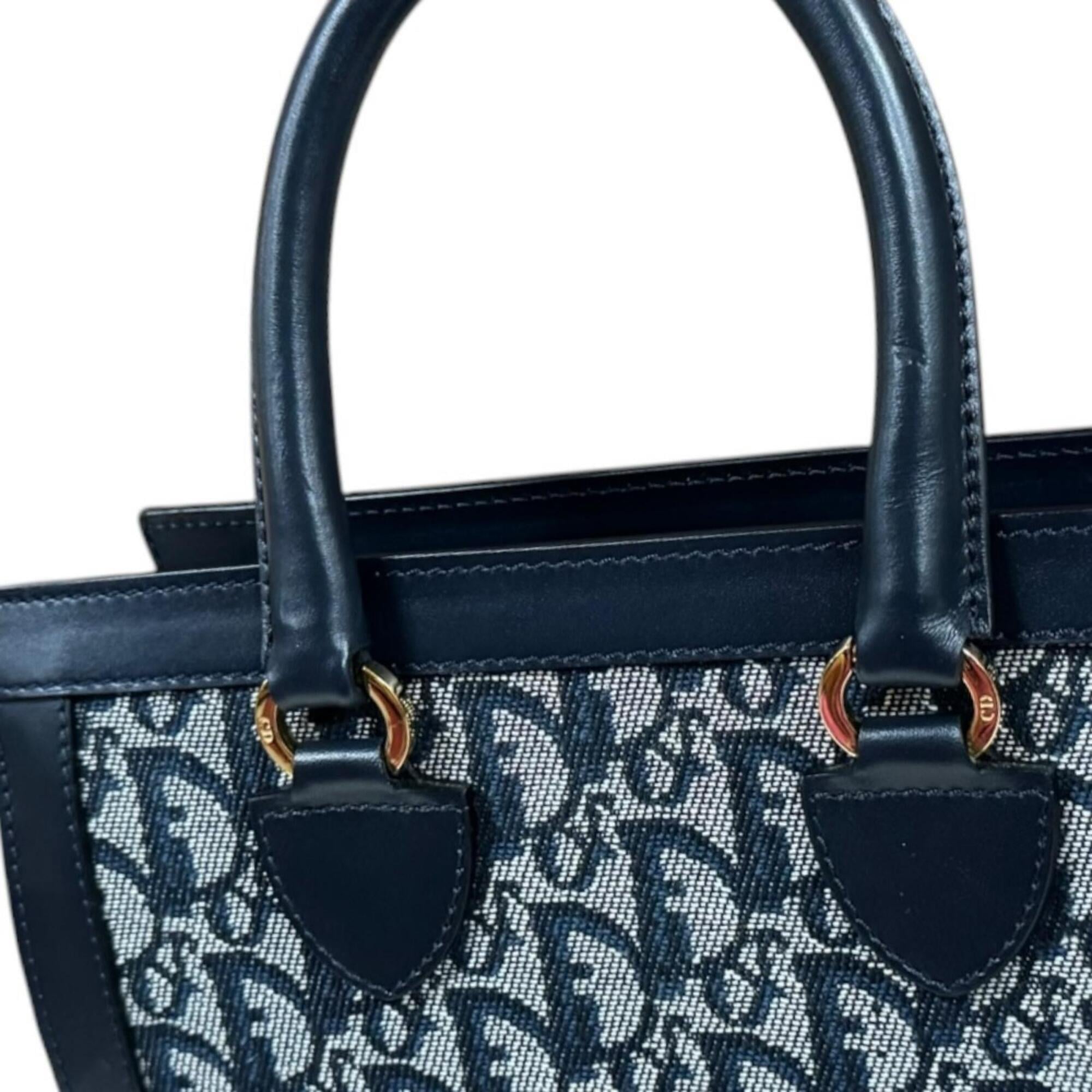 Christian Dior Navy Leather Jacquard Handbag (Pre-Owned)