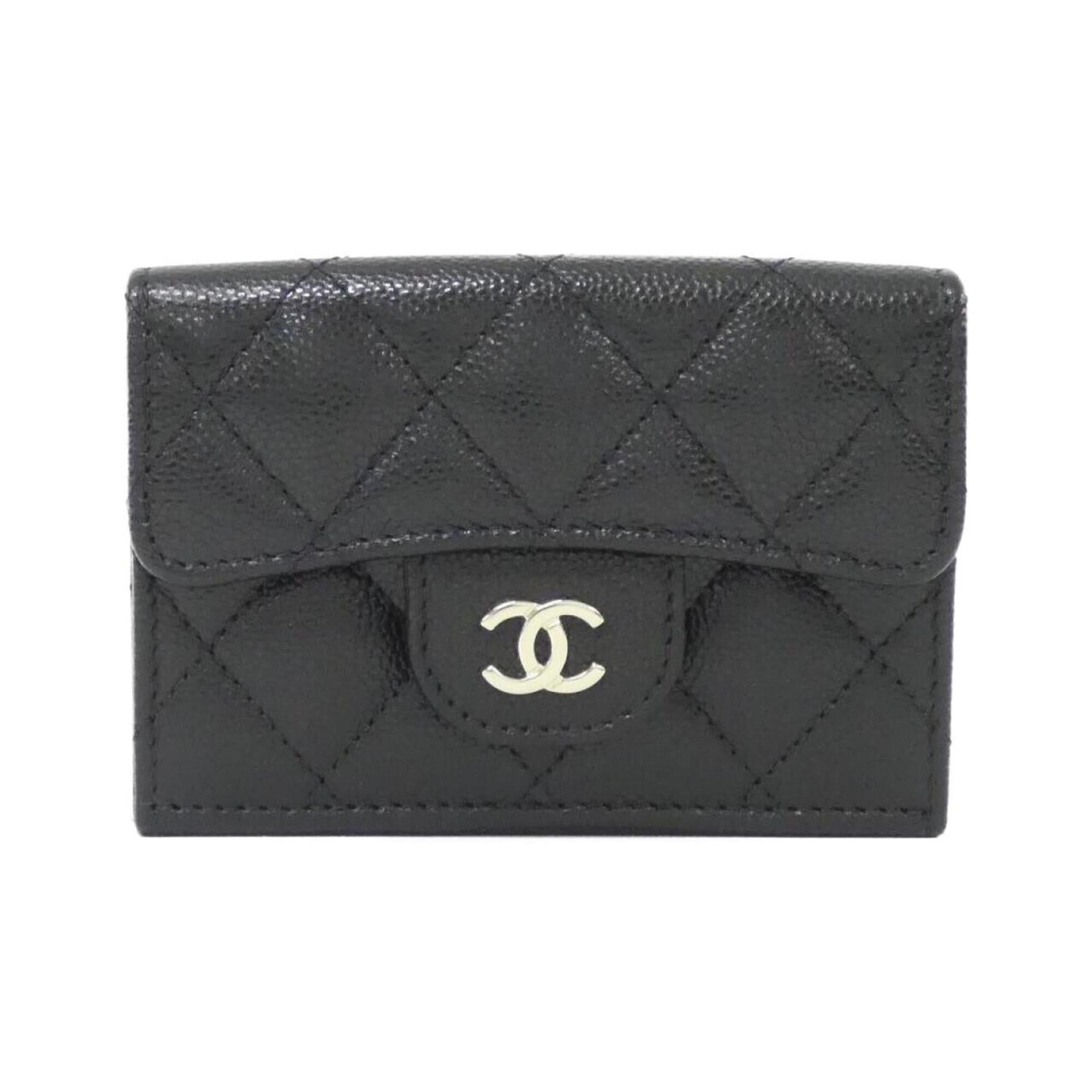 Chanel Black Grained Calfskin Wallet (Tri-Fold) (Pre-Owned)