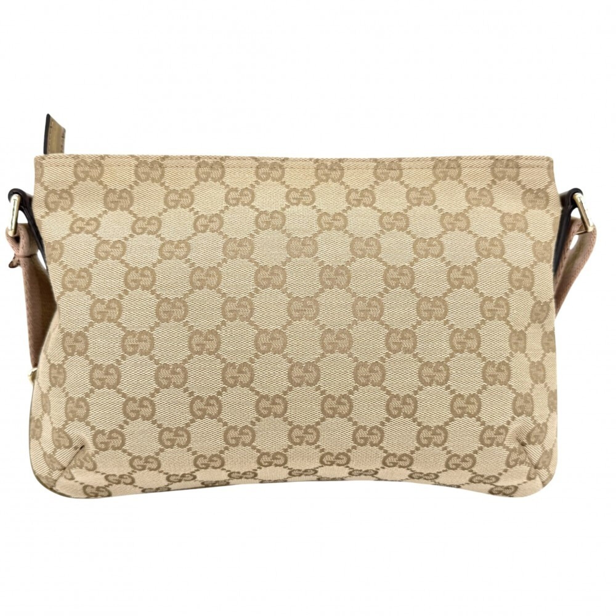 Gucci Beige Beige Gold Gg Canvas Shoulder Bag (Pre-Owned)
