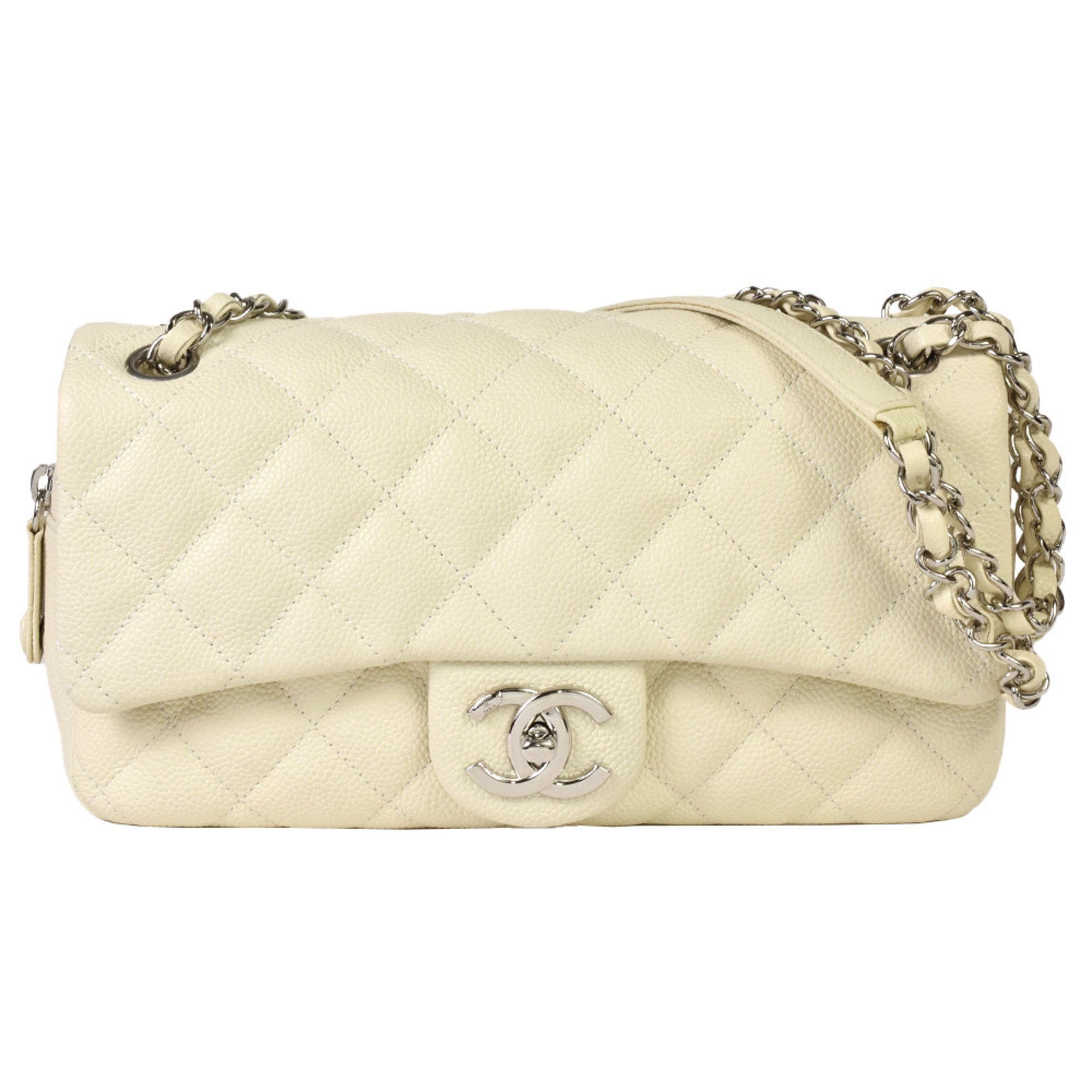 Chanel Off-White Grained Calfskin Shoulder Bag (Pre-Owned)