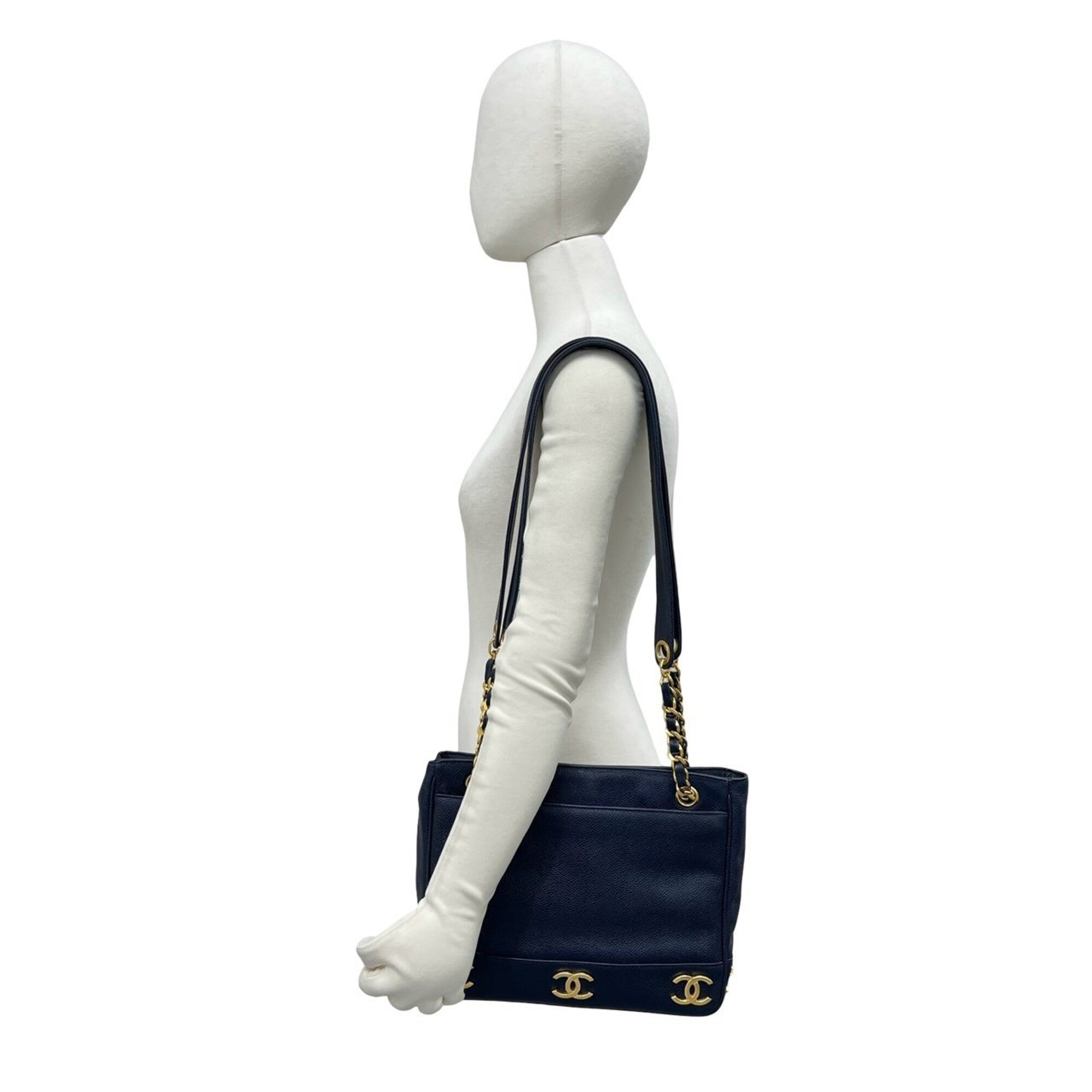 Chanel Navy Grained Calfskin Shoulder Bag Tote Bag (Pre-Owned)