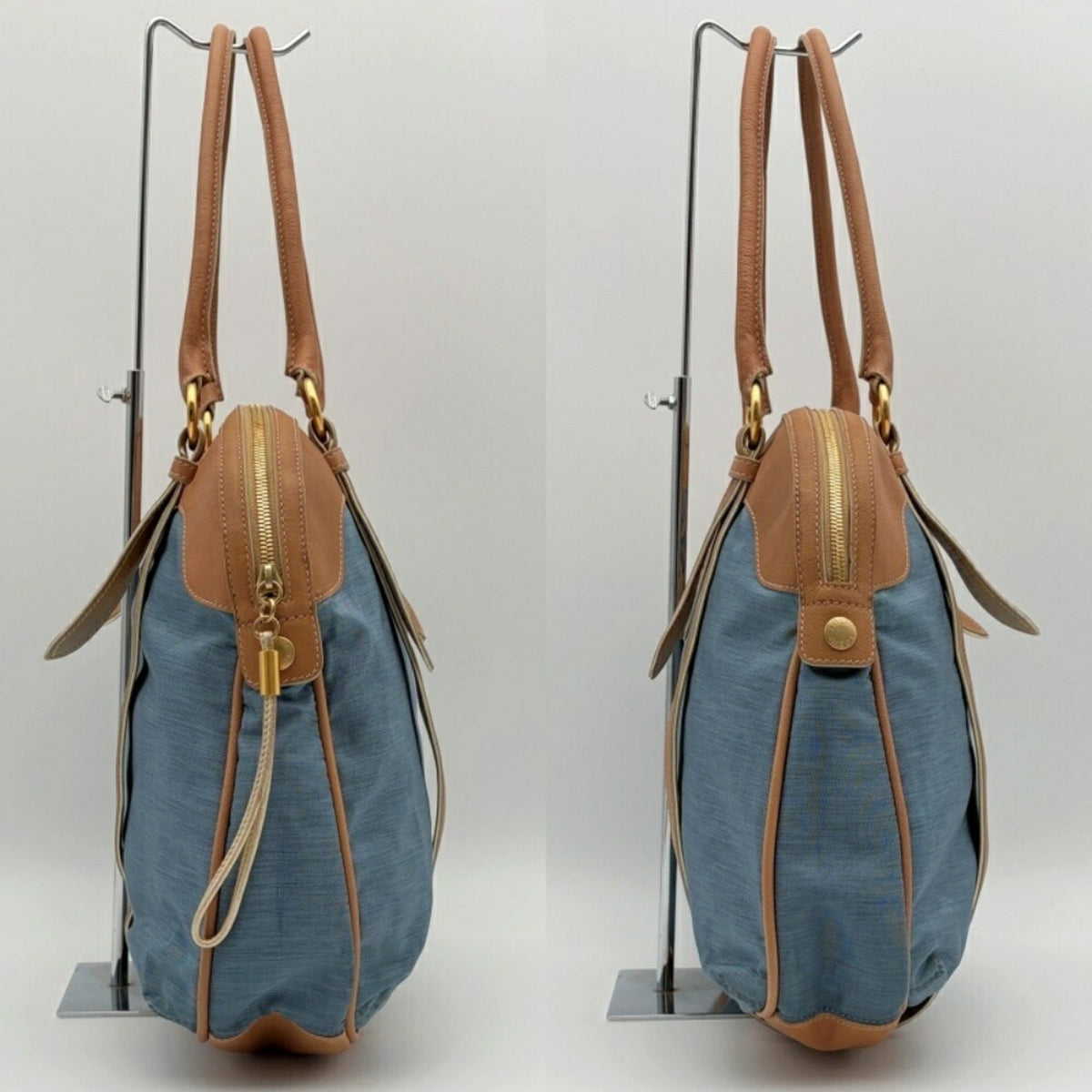 Loewe Beige Blue Nylon Leather Boston Bag Tote Bag (Pre-Owned)