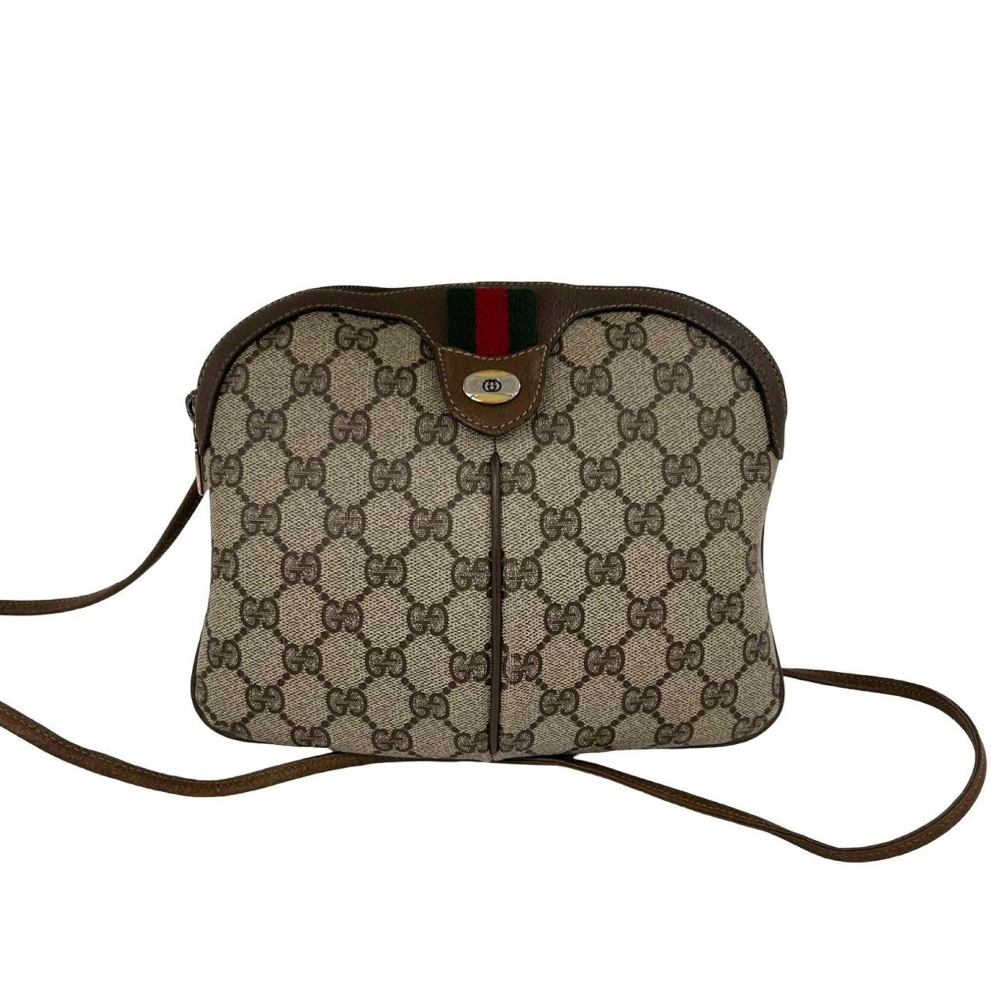 Gucci Brown Green Red Color Leather Pvc Shoulder Bag (Pre-Owned)