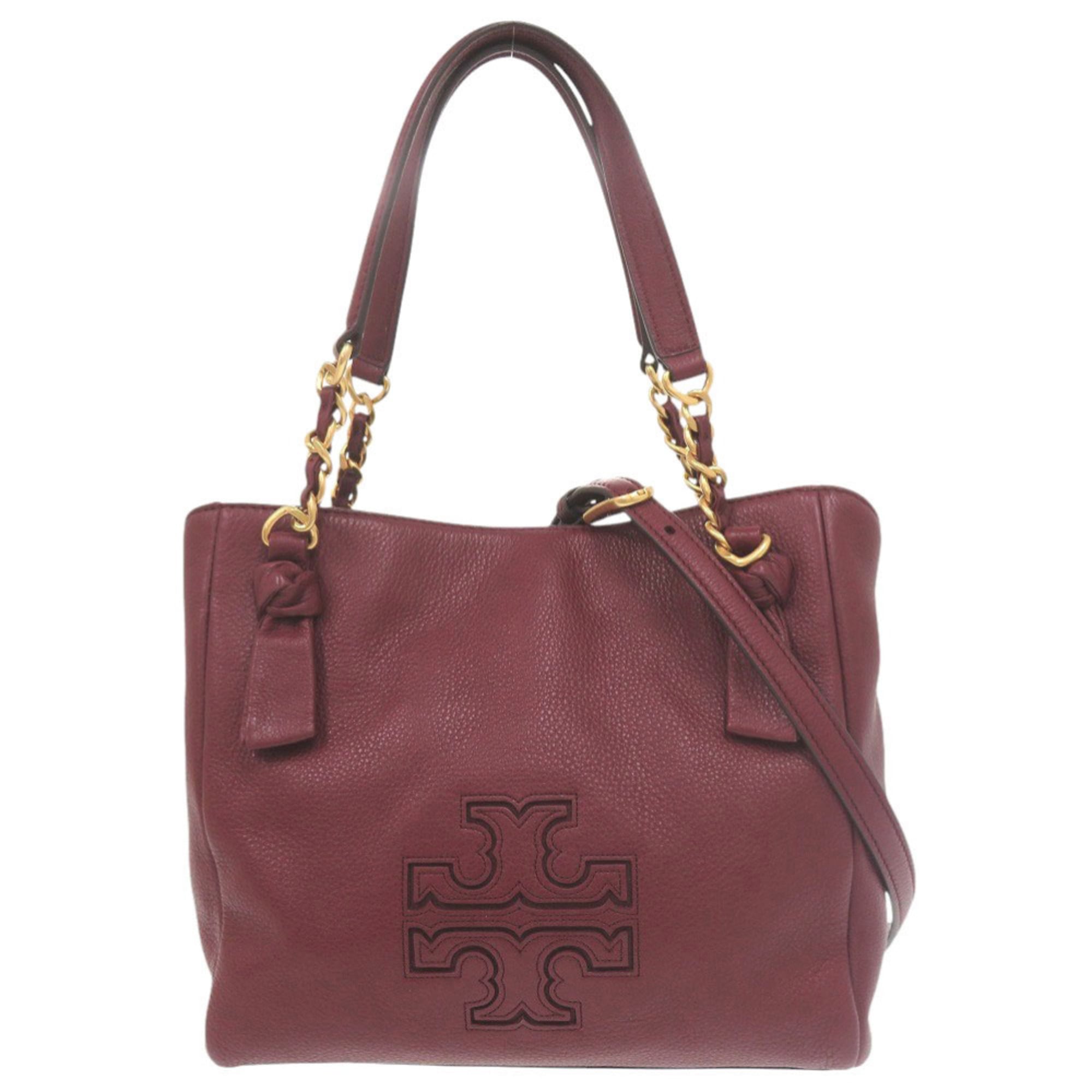 Tory Burch Bordeaux Leather Handbag Shoulder Bag (Pre-Owned)