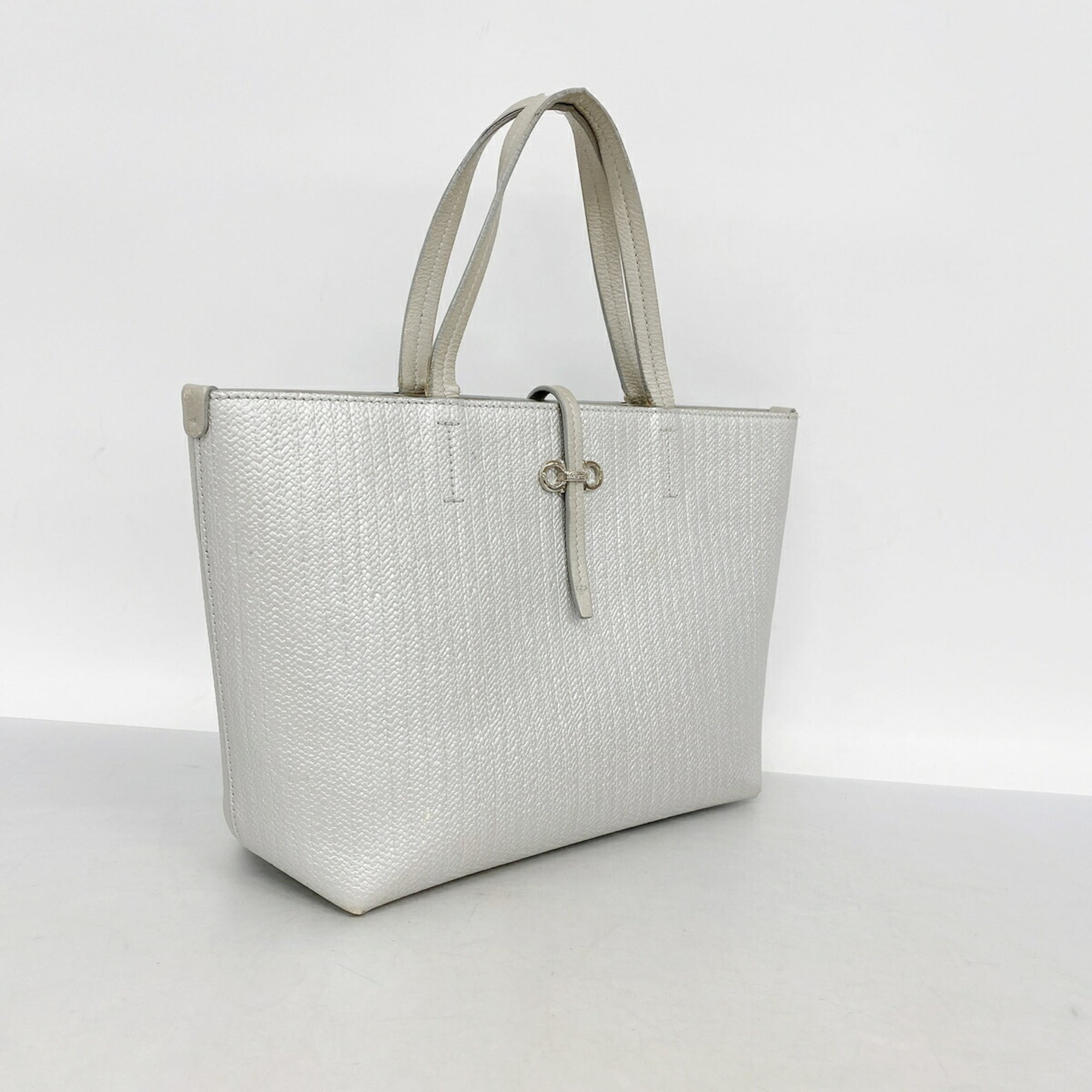 Salvatore Ferragamo Silver Leather Tote Bag (Pre-Owned)