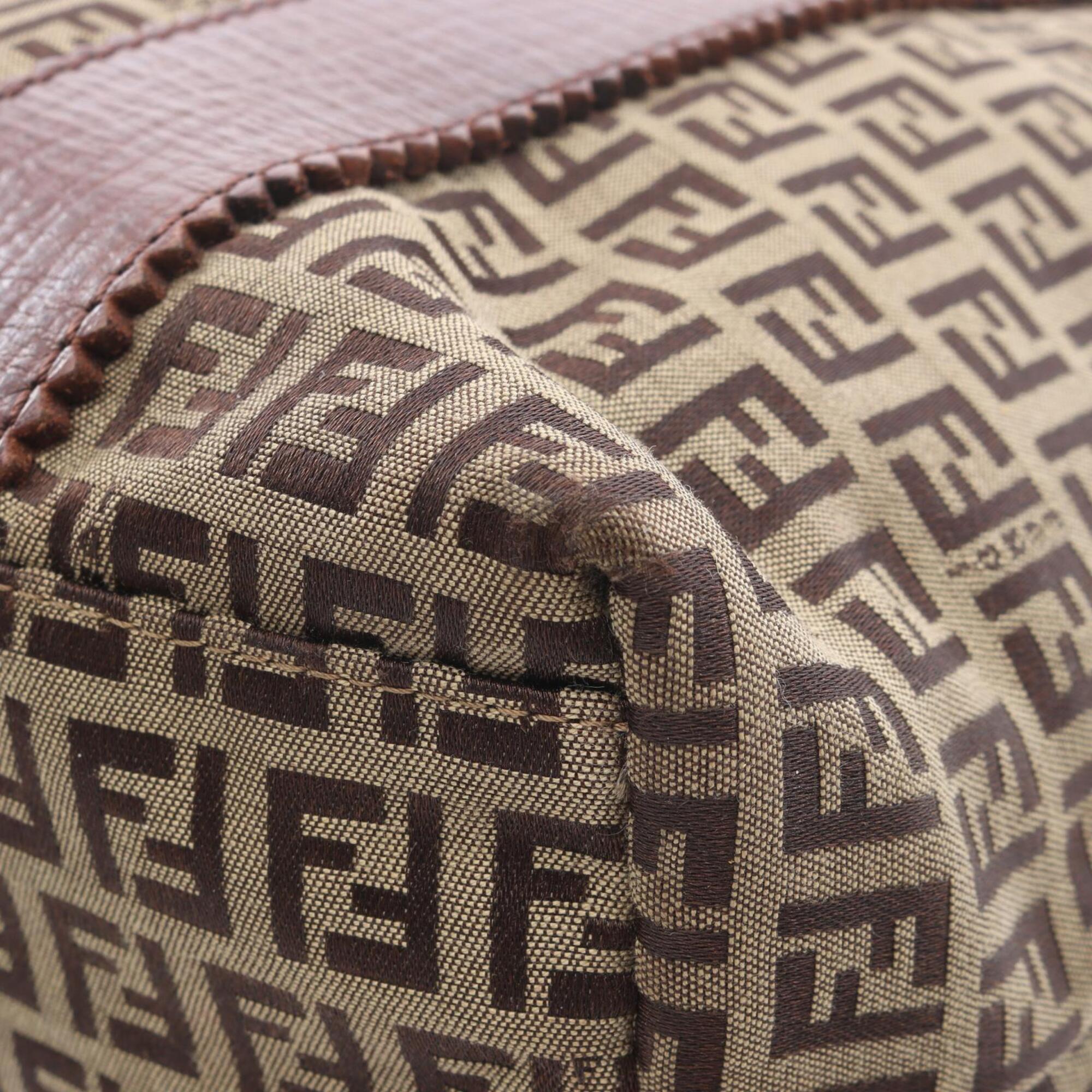 Fendi Beige Brown Canvas Leather Handbag Tote Bag (Pre-Owned)