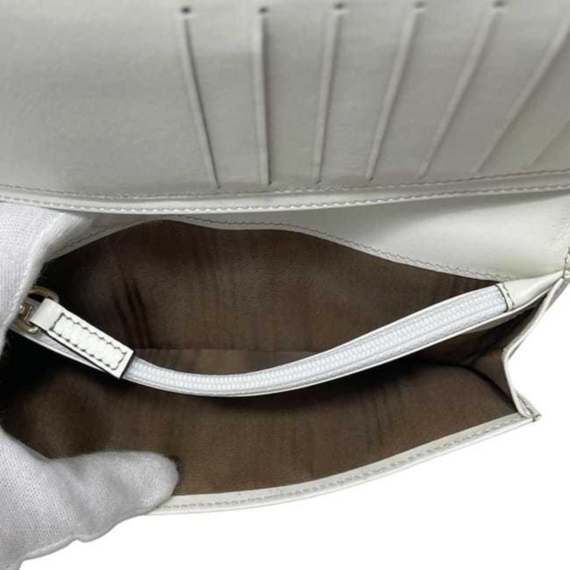 Celine Beige White Canvas Leather Long Wallet (Bi-Fold) (Pre-Owned)