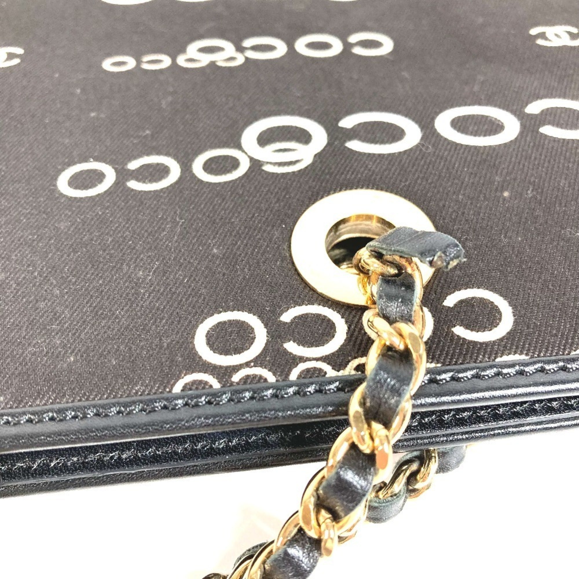 Chanel Black White Leather Canvas Shoulder Bag Tote Bag (Pre-Owned)