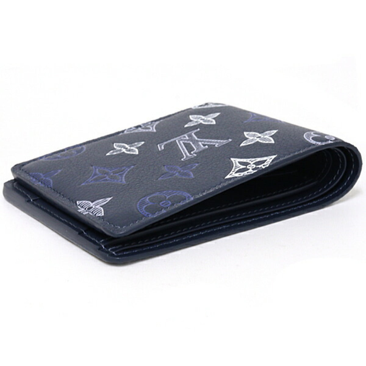 Louis Vuitton Monogram Shadow Blue Navy Monogram Shadow Leather Wallet (Bi-Fold) (Pre-Owned)