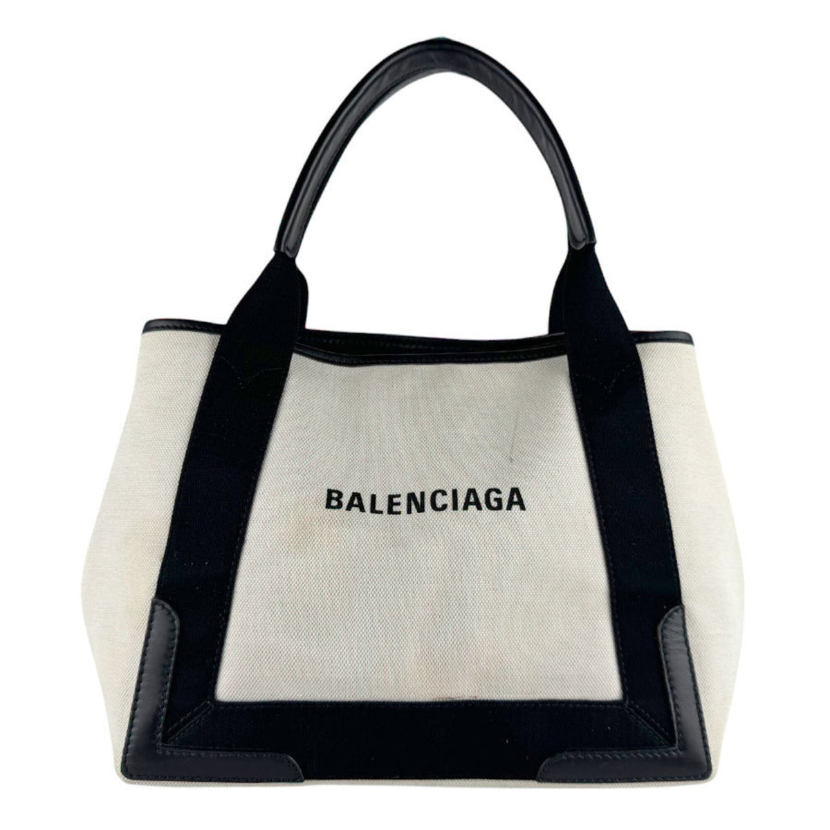 Balenciaga Black Ivory Canvas Leather Handbag Tote Bag (Pre-Owned)