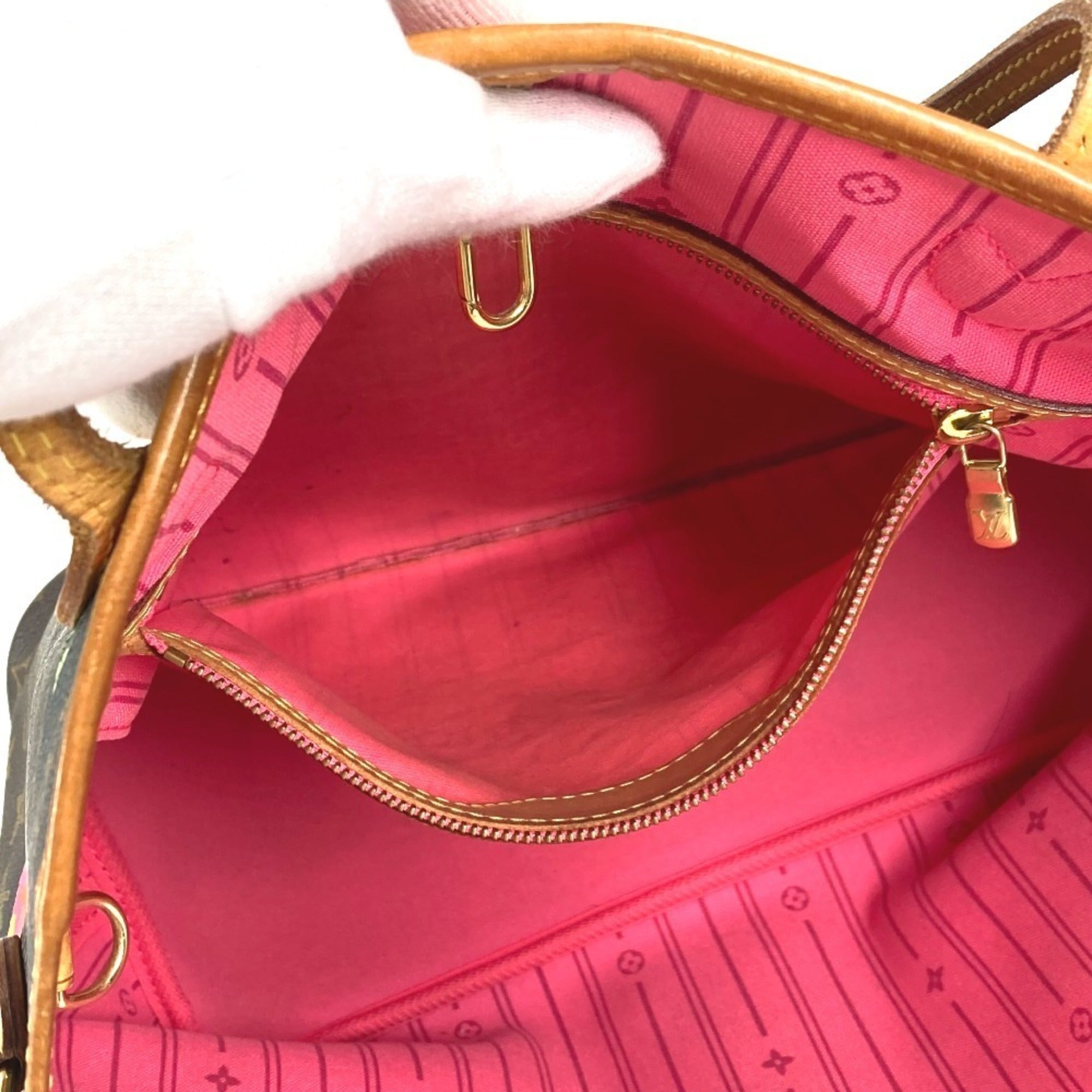 Louis Vuitton Brown Pink Canvas Shoulder Bag Tote Bag (Pre-Owned)