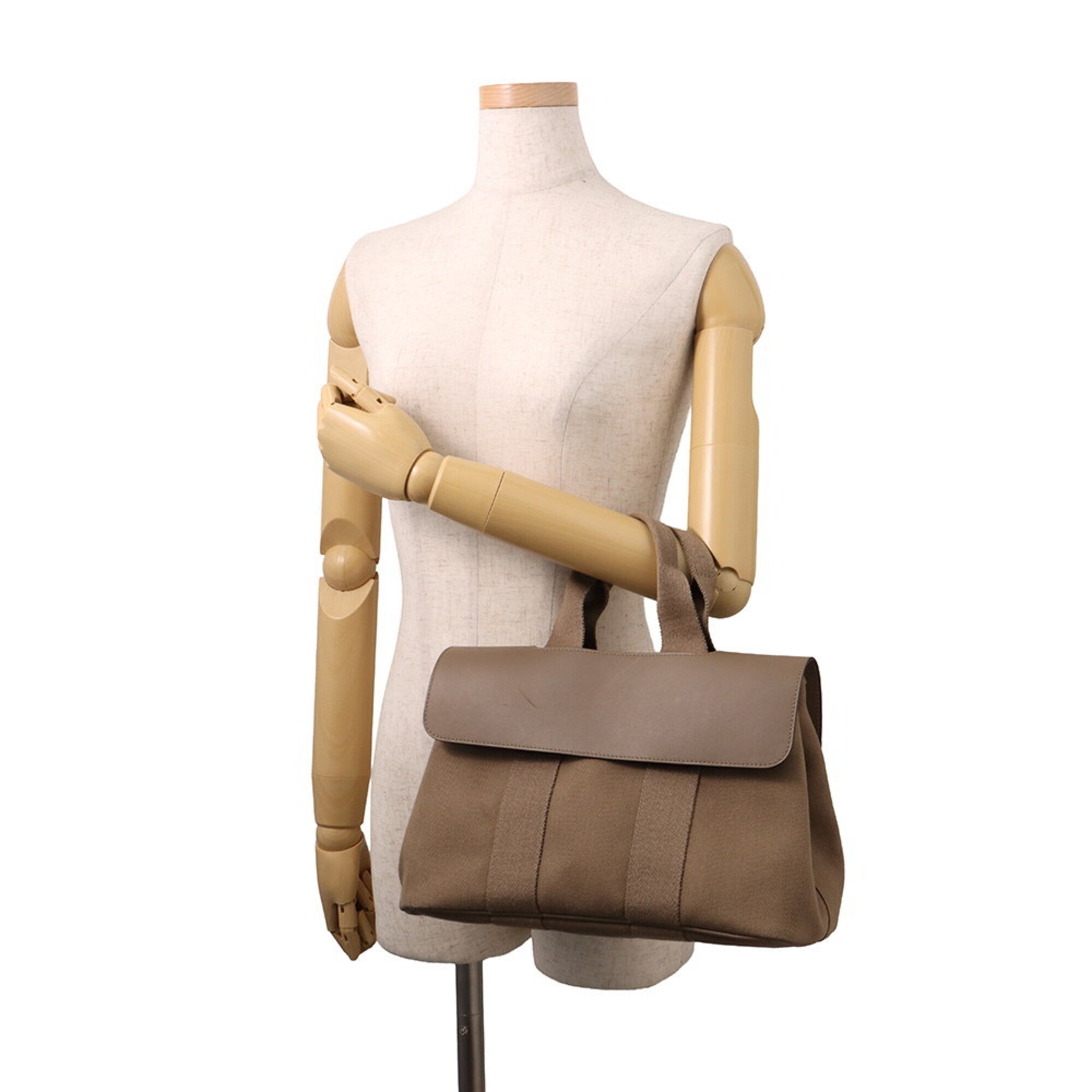 Hermes Etoupe Gray Toile Chevron Handbag (Pre-Owned)