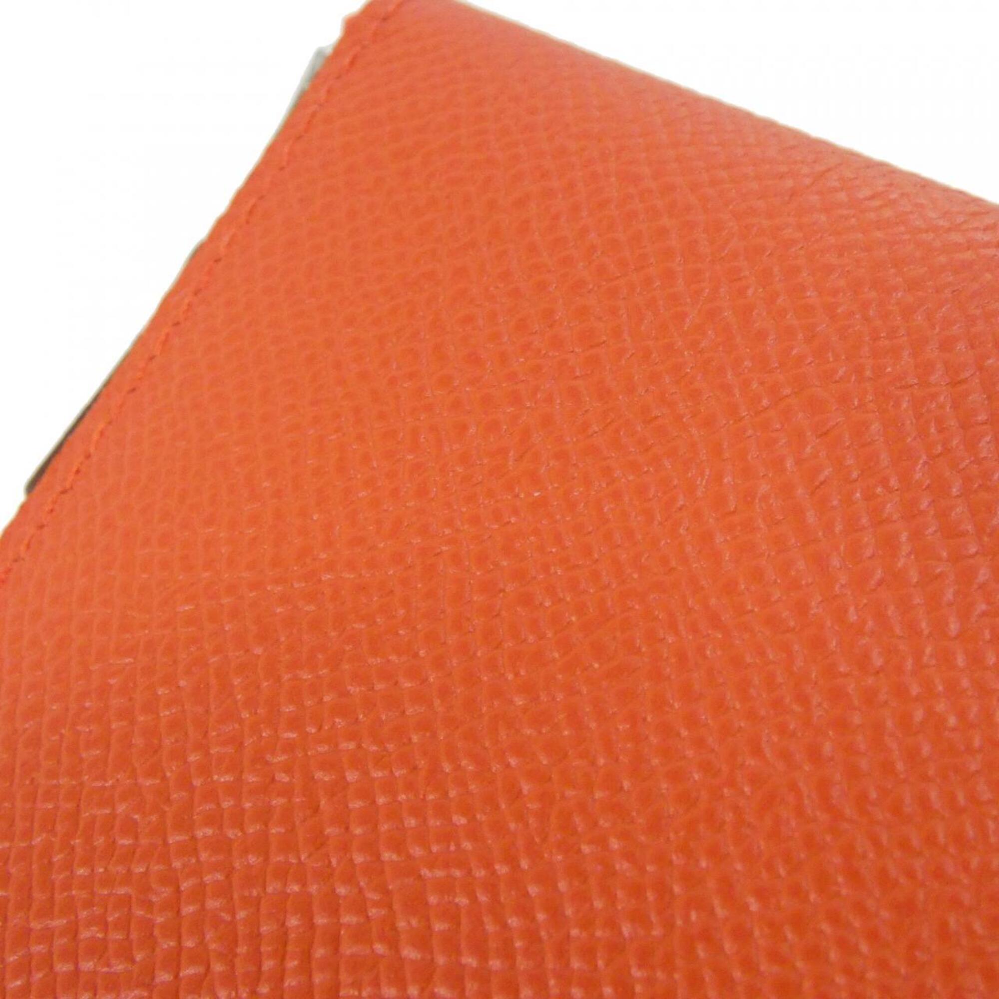 Hermes Capucine Red Color Epsom Leather Silk Coin Purse/Coin Case (Pre-Owned)