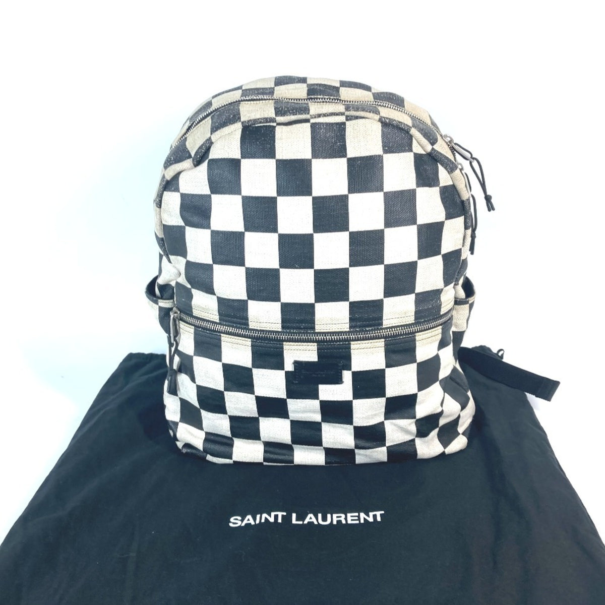 Saint Laurent Beige Black Coated Canvas Leather Backpack (Pre-Owned)