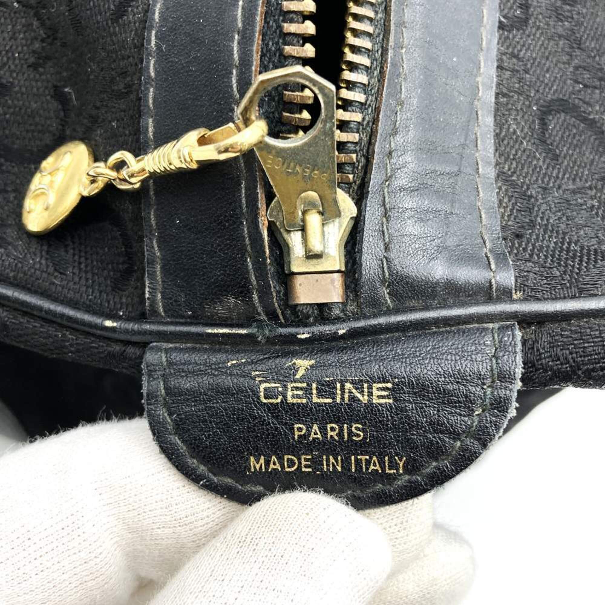 Celine Macadam Black Canvas Leather Boston Bag Handbag (Pre-Owned)