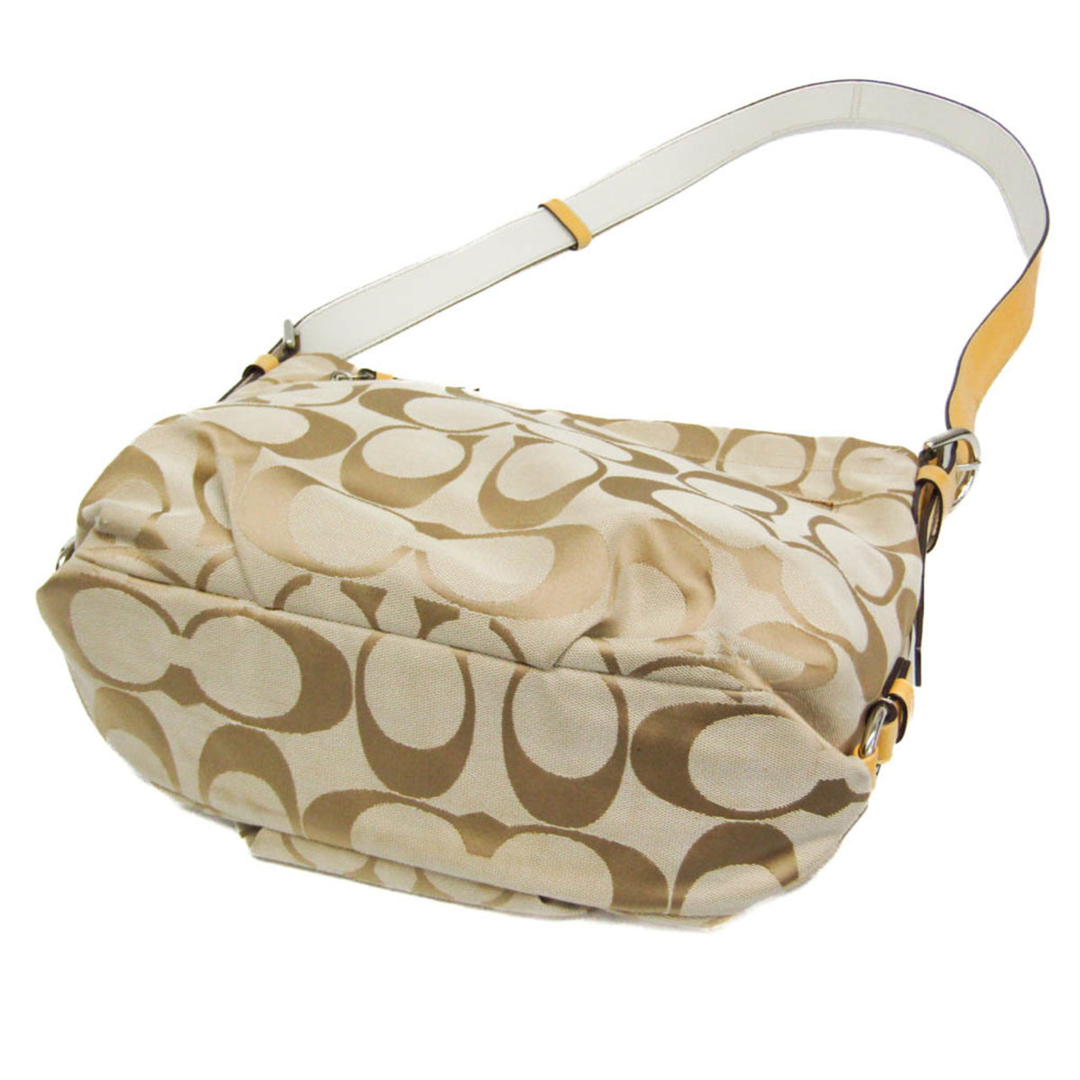Coach Signature Light Beige Canvas Leather Shoulder Bag (Pre-Owned)