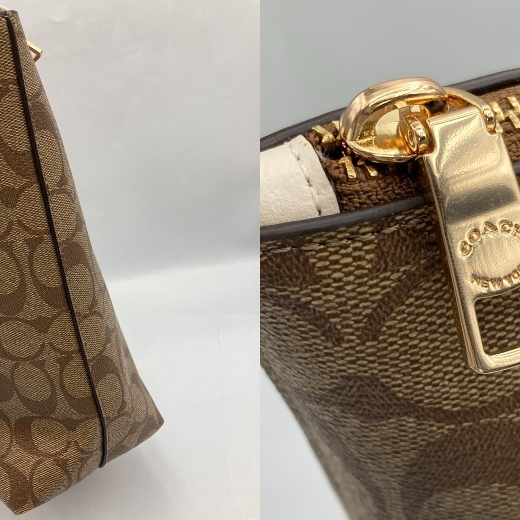 Coach Beige Off-White Signature Line Tote Bag (Pre-Owned)