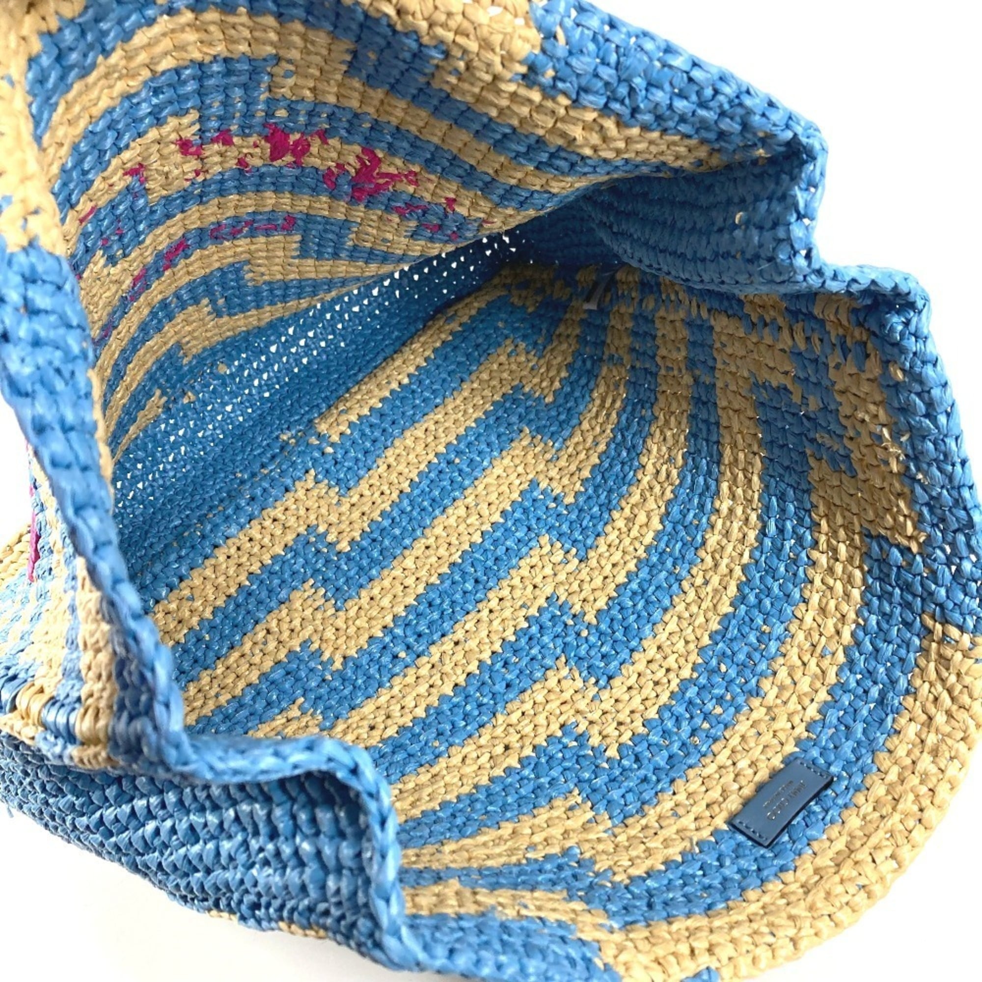 Jimmy Choo Beige Blue Pink Raffia Shoulder Bag Tote Bag (Pre-Owned)