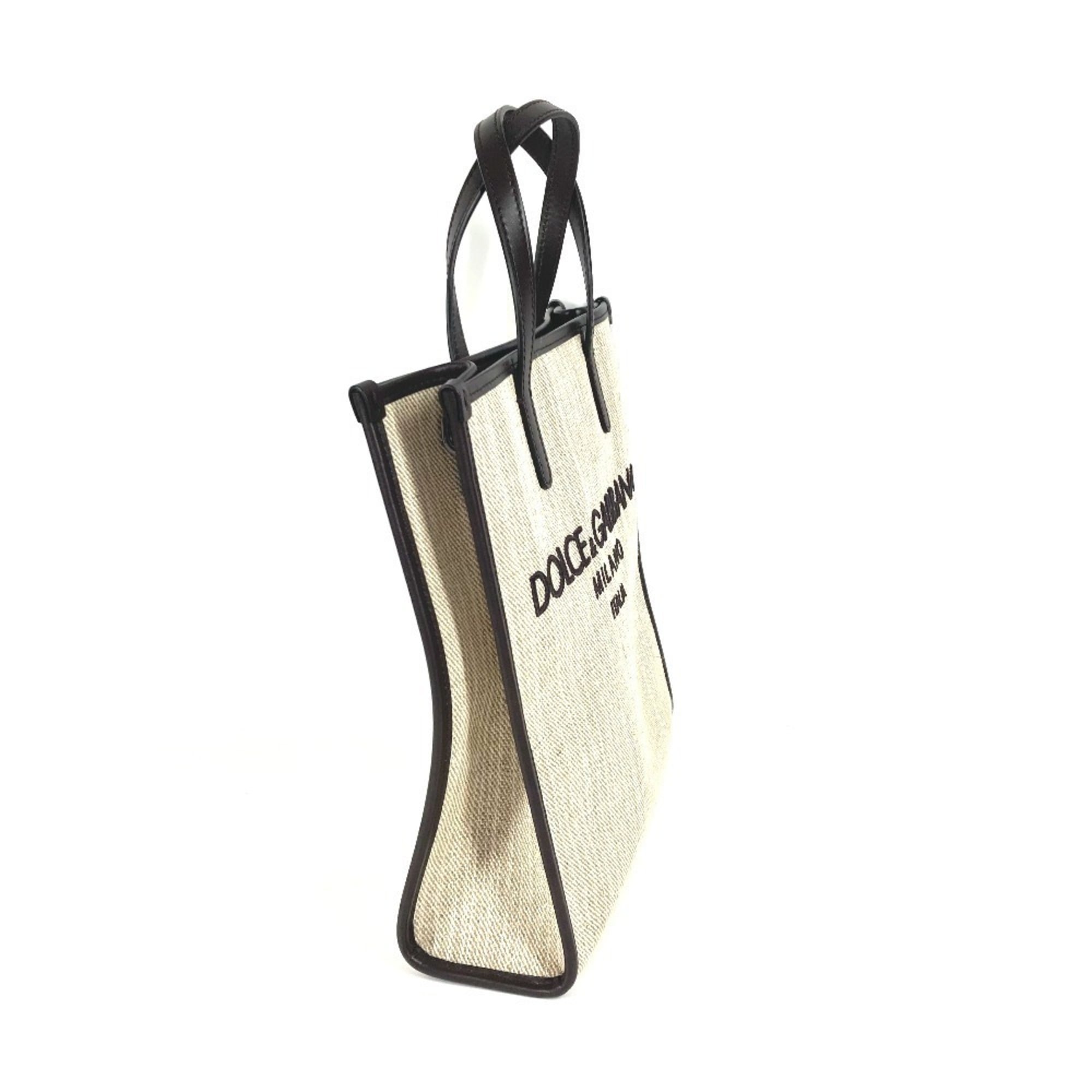 Dolce & Gabbana Beige Brown Canvas Leather Shoulder Bag Tote Bag (Pre-Owned)