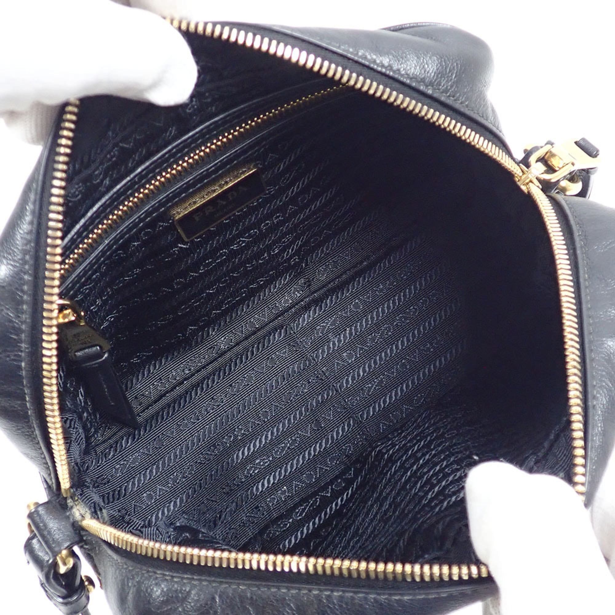 Prada Black Gray Leather Shoulder Bag (Pre-Owned)
