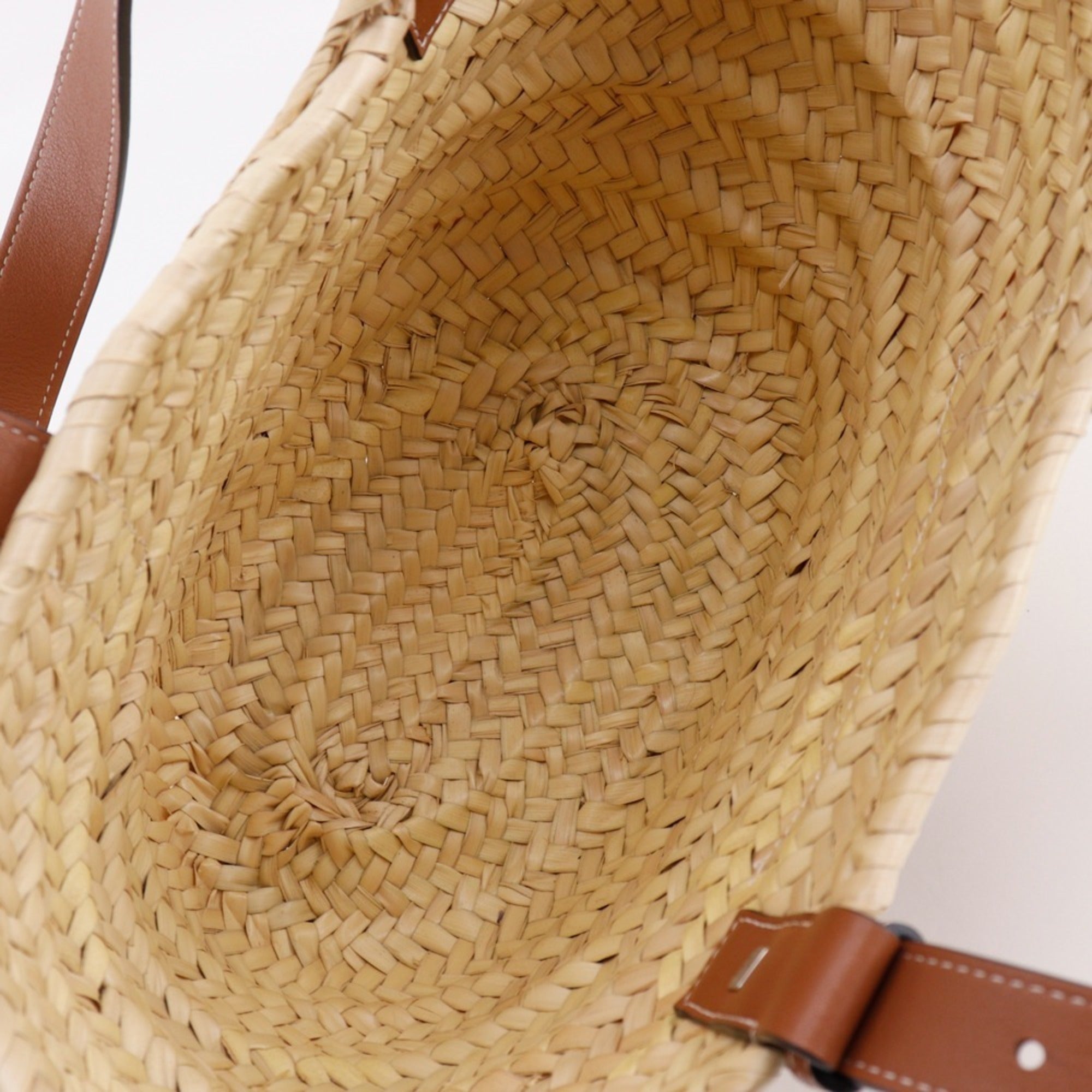Loewe Beige Brown Raffia Leather Basket Tote Bag (Pre-Owned)