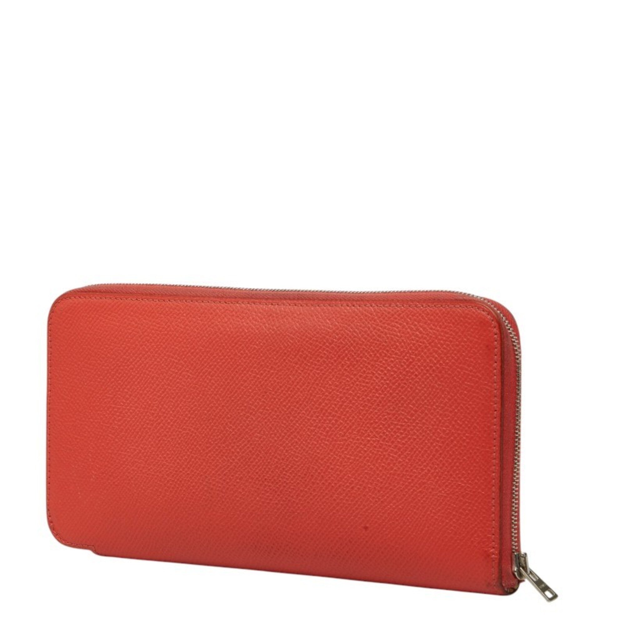 Hermes Silk'in Red Color Epsom Leather Long Wallet (Bi-Fold) (Pre-Owned)
