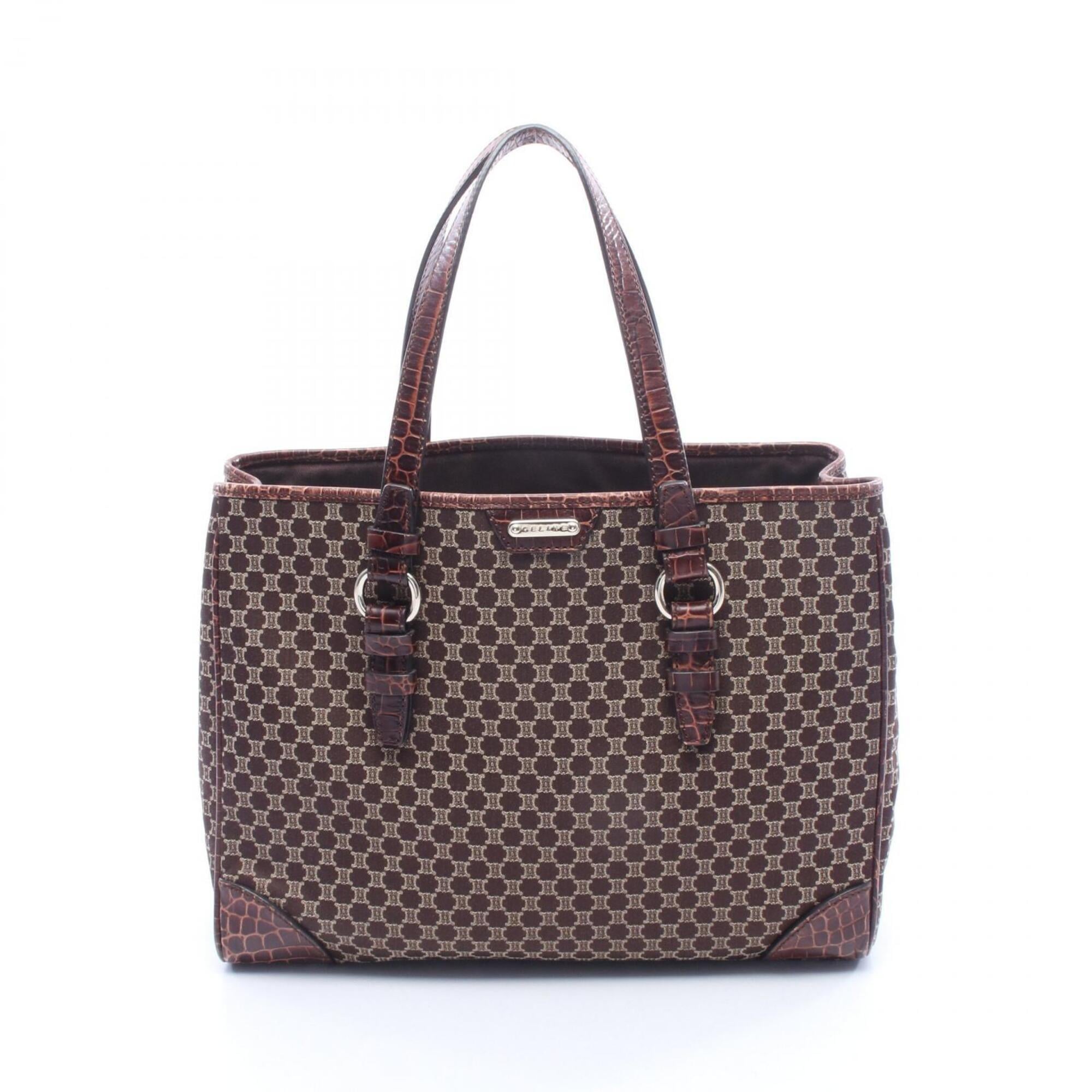 Celine Macadam Brown Canvas Leather Handbag Tote Bag (Pre-Owned)