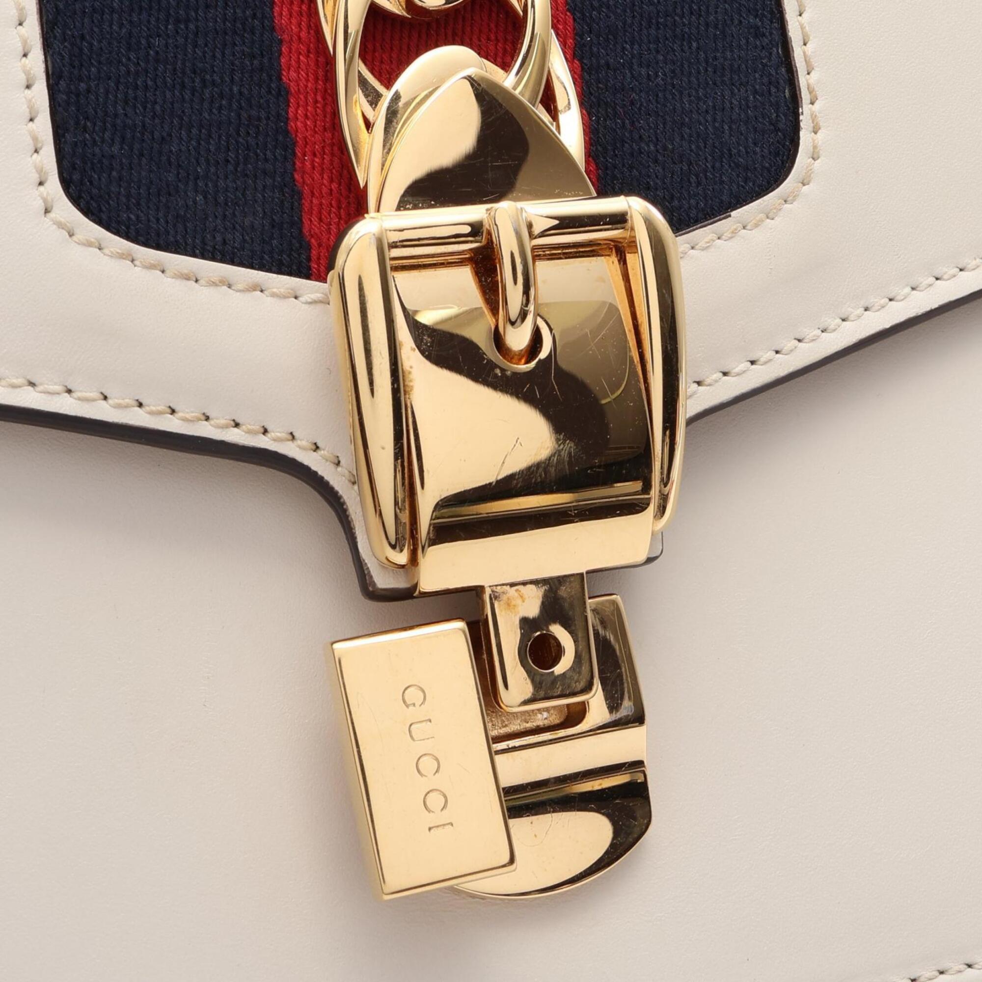 Gucci Navy Red Color White Leather Handbag Shoulder Bag (Pre-Owned)