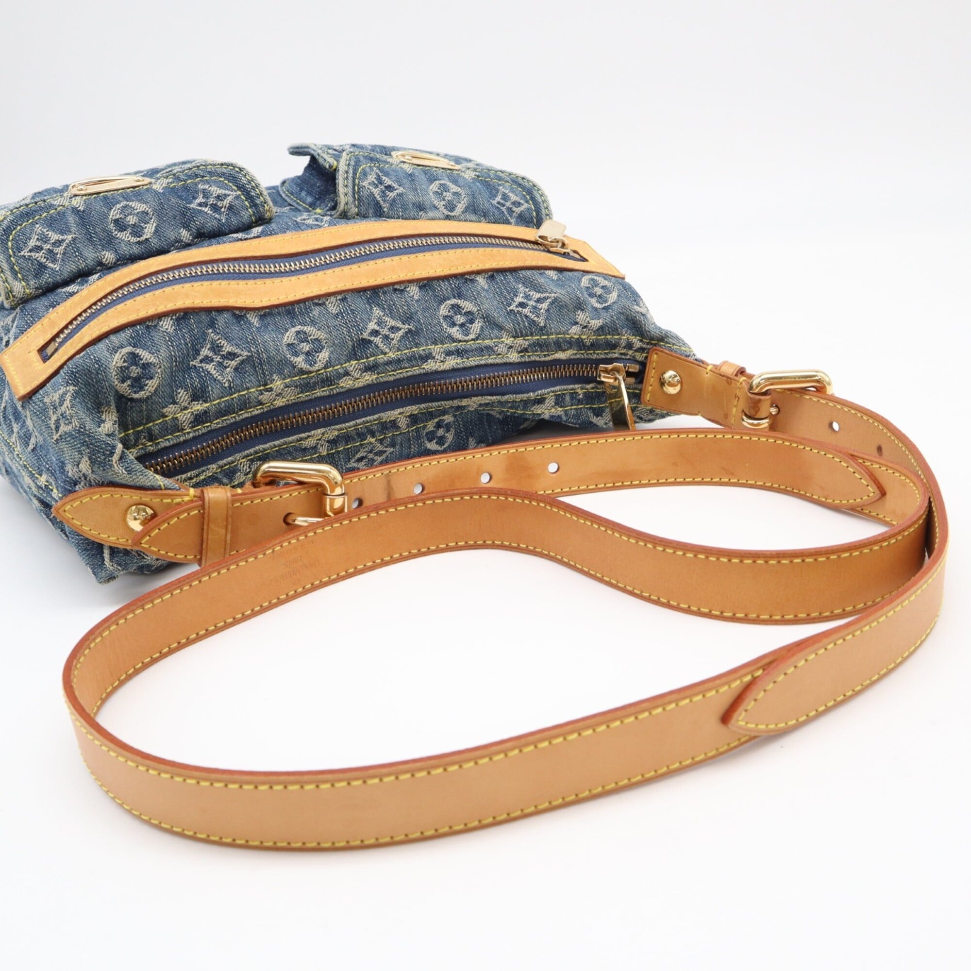 Louis Vuitton Monogram Denim Beige Blue Cotton Leather Shoulder Bag (Pre-Owned)