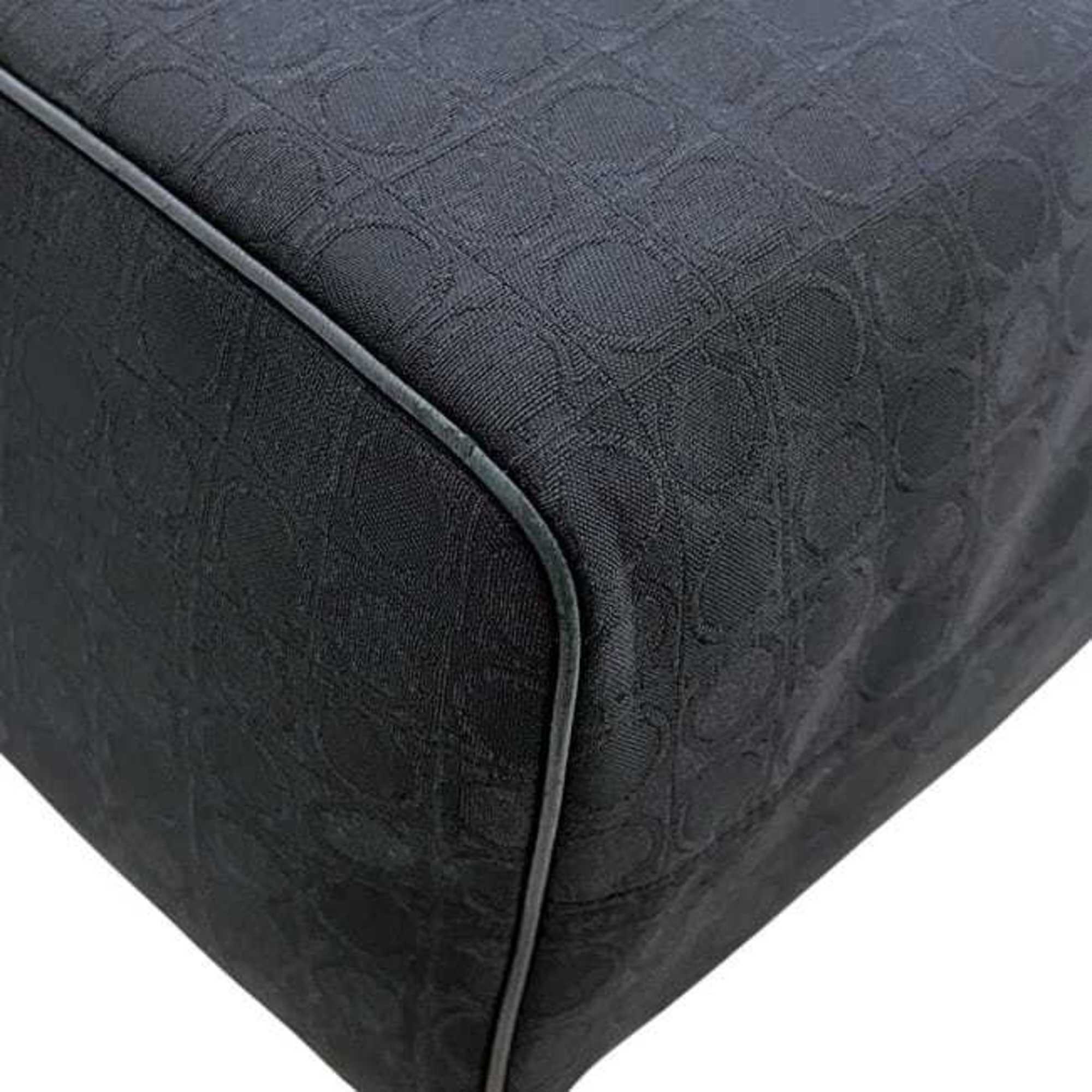 Salvatore Ferragamo Gancini Black Canvas Leather Tote Bag (Pre-Owned)