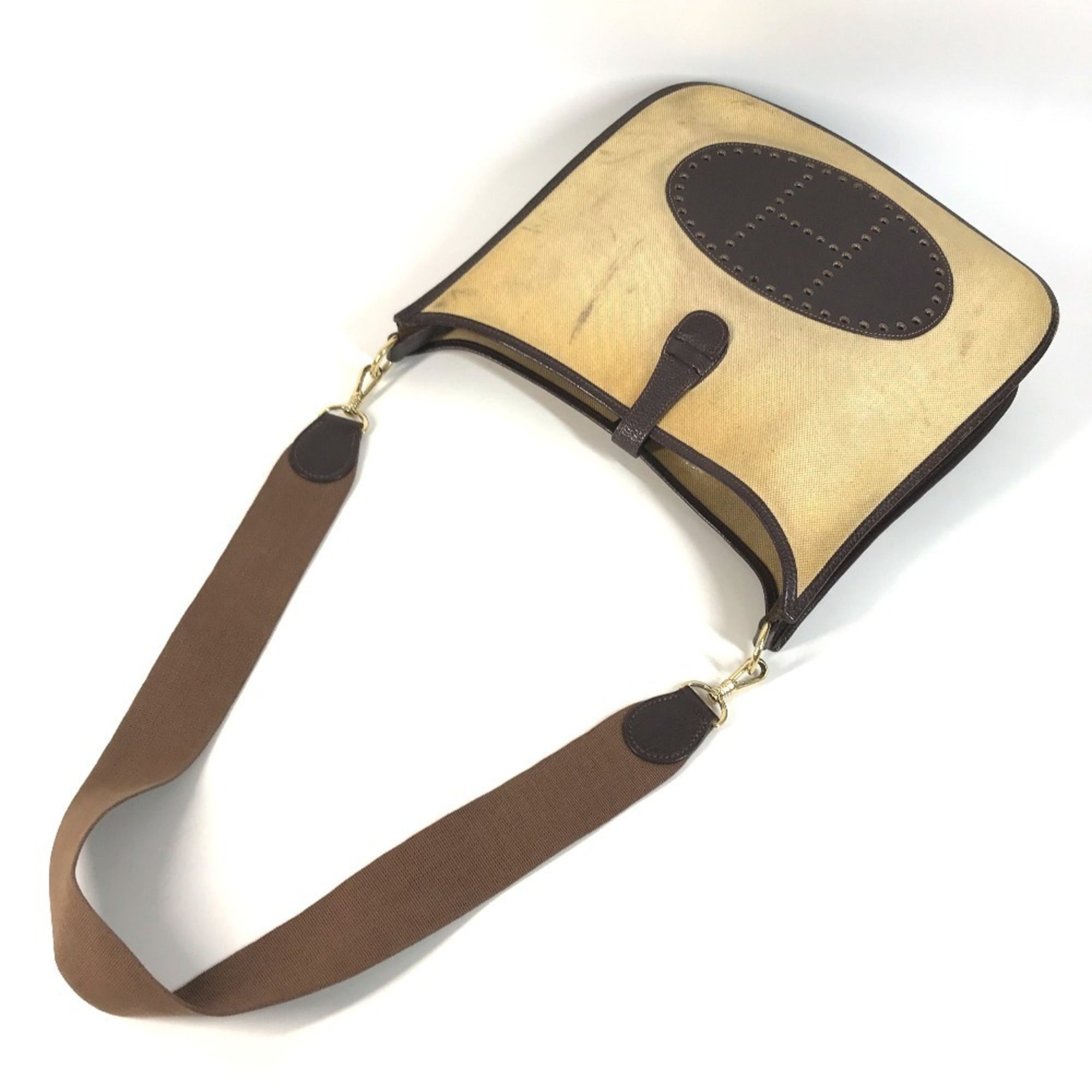 Hermes Beige Brown Yellow Leather Coated Canvas Shoulder Bag (Pre-Owned)