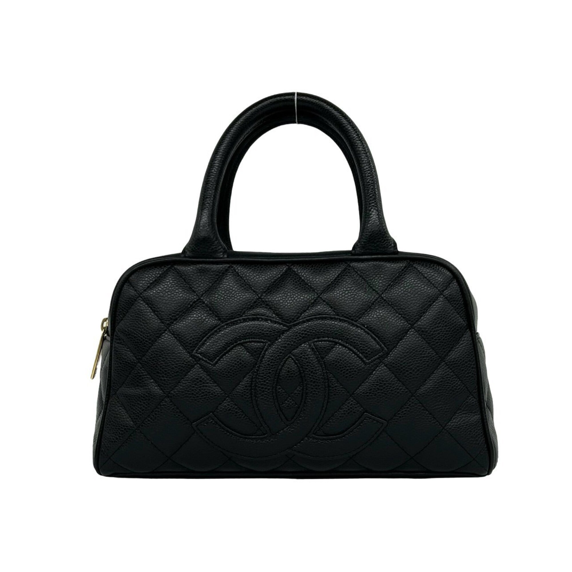 Chanel Black Grained Calfskin Boston Bag Handbag (Pre-Owned)