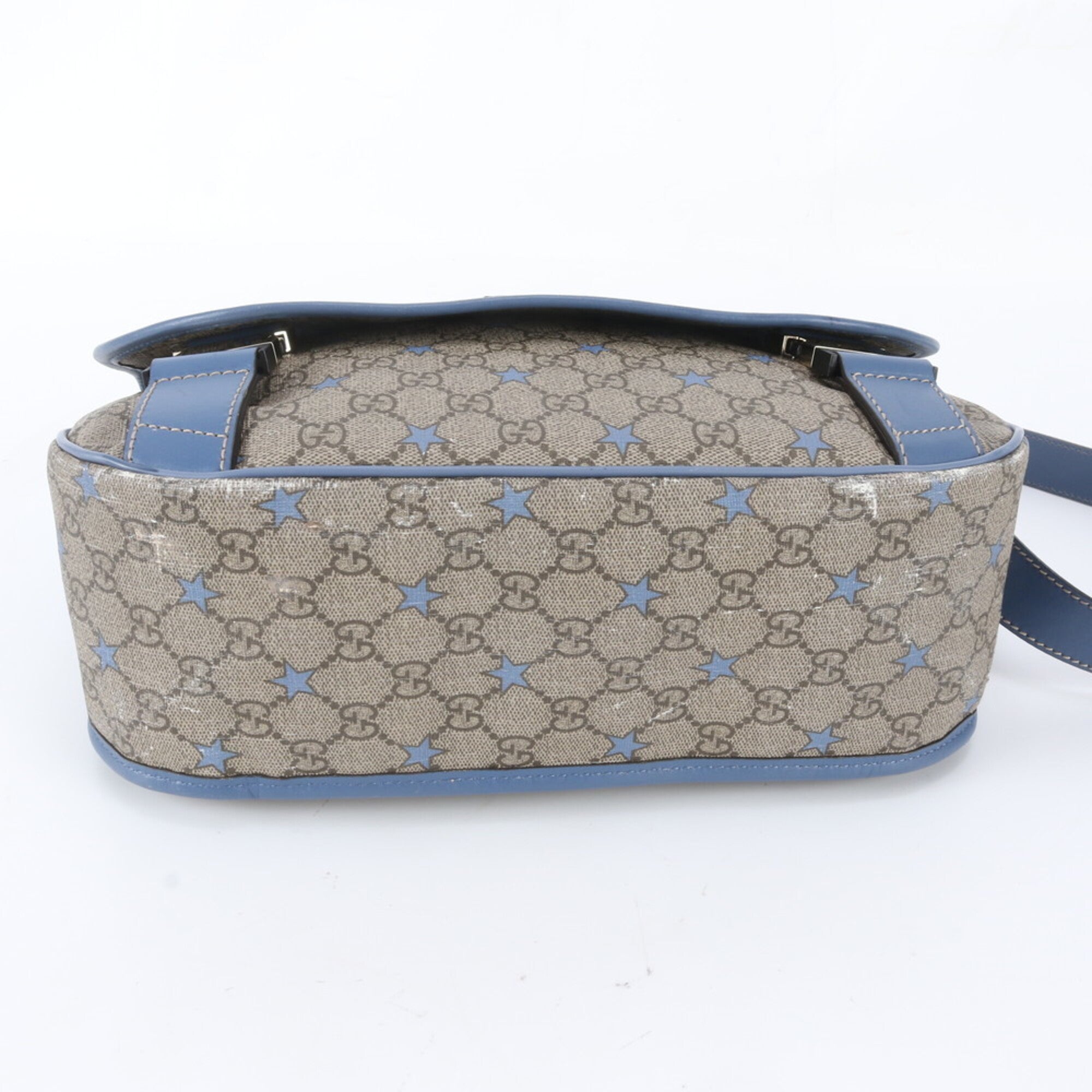 Gucci Blue Brown Leather Coated Canvas Shoulder Bag Tote Bag (Pre-Owned)
