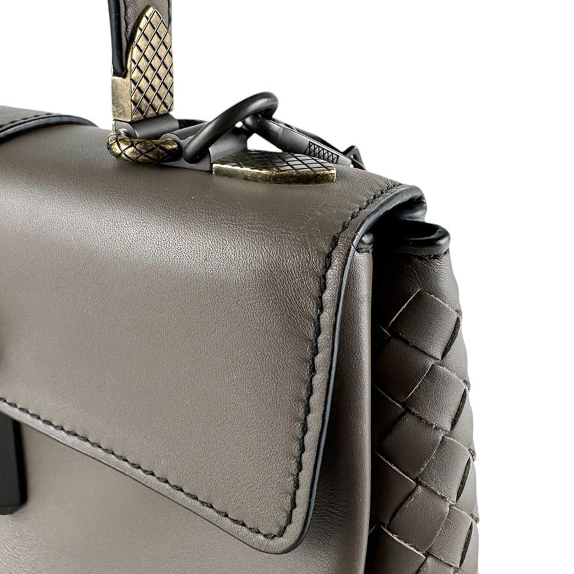 Bottega Veneta Grayish Leather Handbag Shoulder Bag (Pre-Owned)