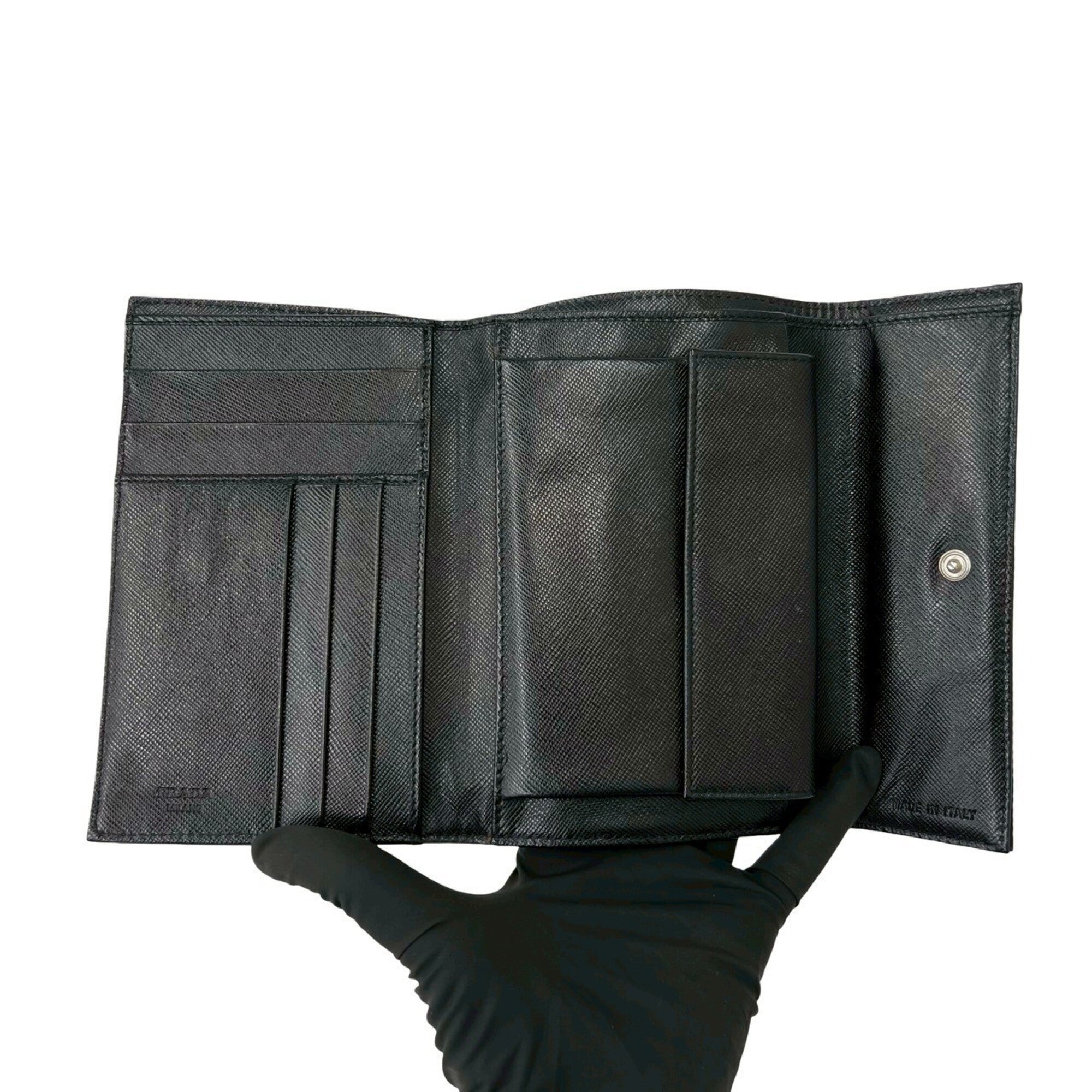 Prada Black Nylon Leather Wallet (Tri-Fold) (Pre-Owned)